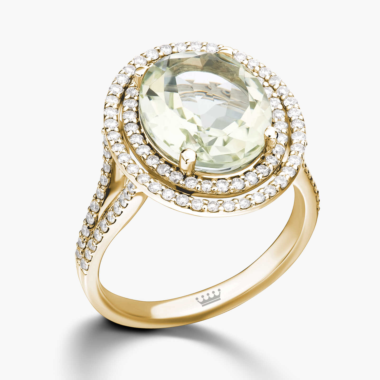 טבעת זהב משובצת אבן גרין אמטיסט ויהלומים