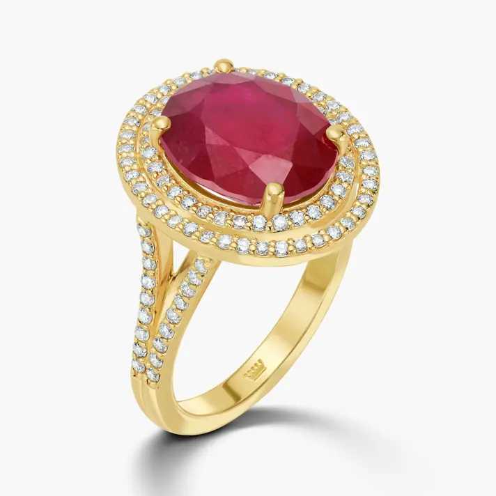 טבעת ליז עשויה זהב ומשובצת רובי גלס & יהלומים