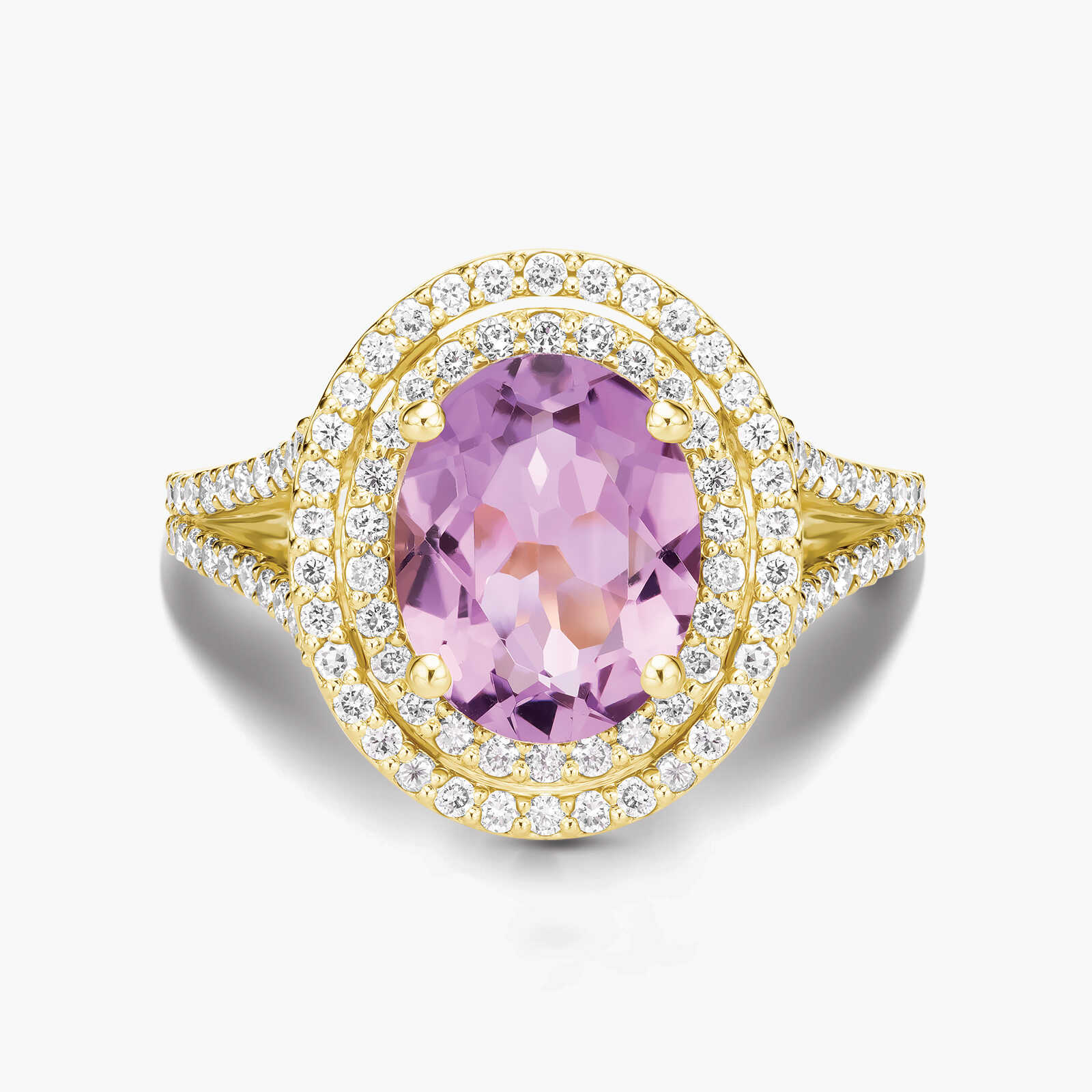 טבעת זהב משובצת יהלומים ואבן אמטיסט