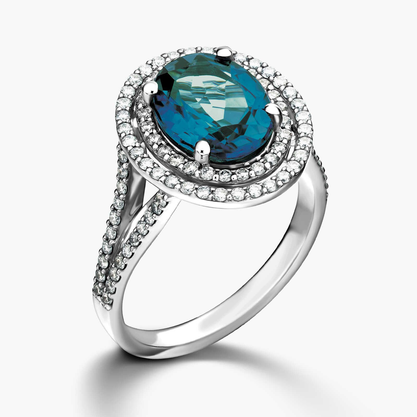 טבעת זהב משובצת יהלומים ואבן טופז בלו לונדון