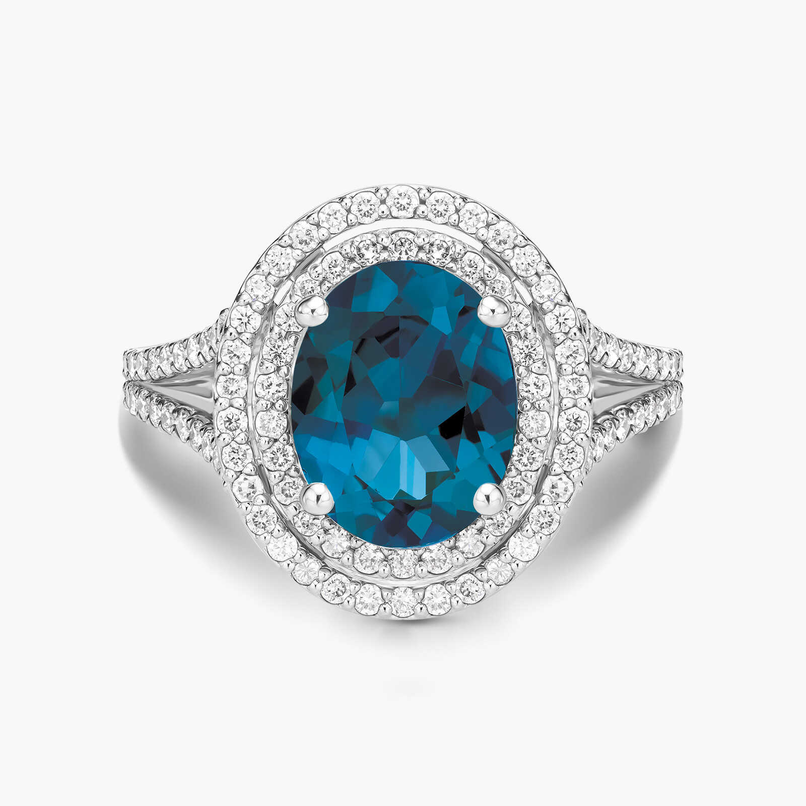 טבעת זהב משובצת יהלומים ואבן טופז בלו לונדון