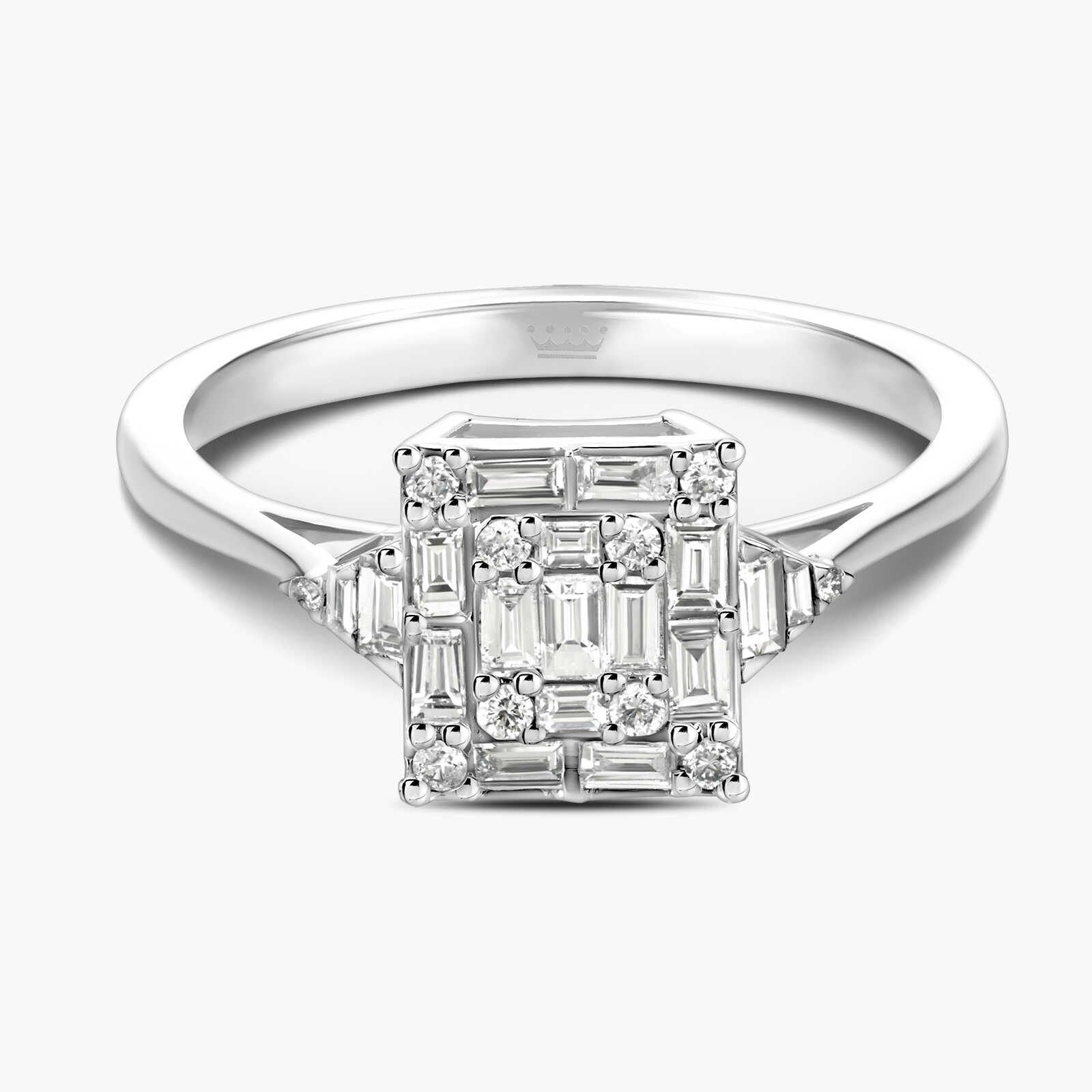 טבעת זהב משובצת יהלומים בחיתוך באגט יוקרתי