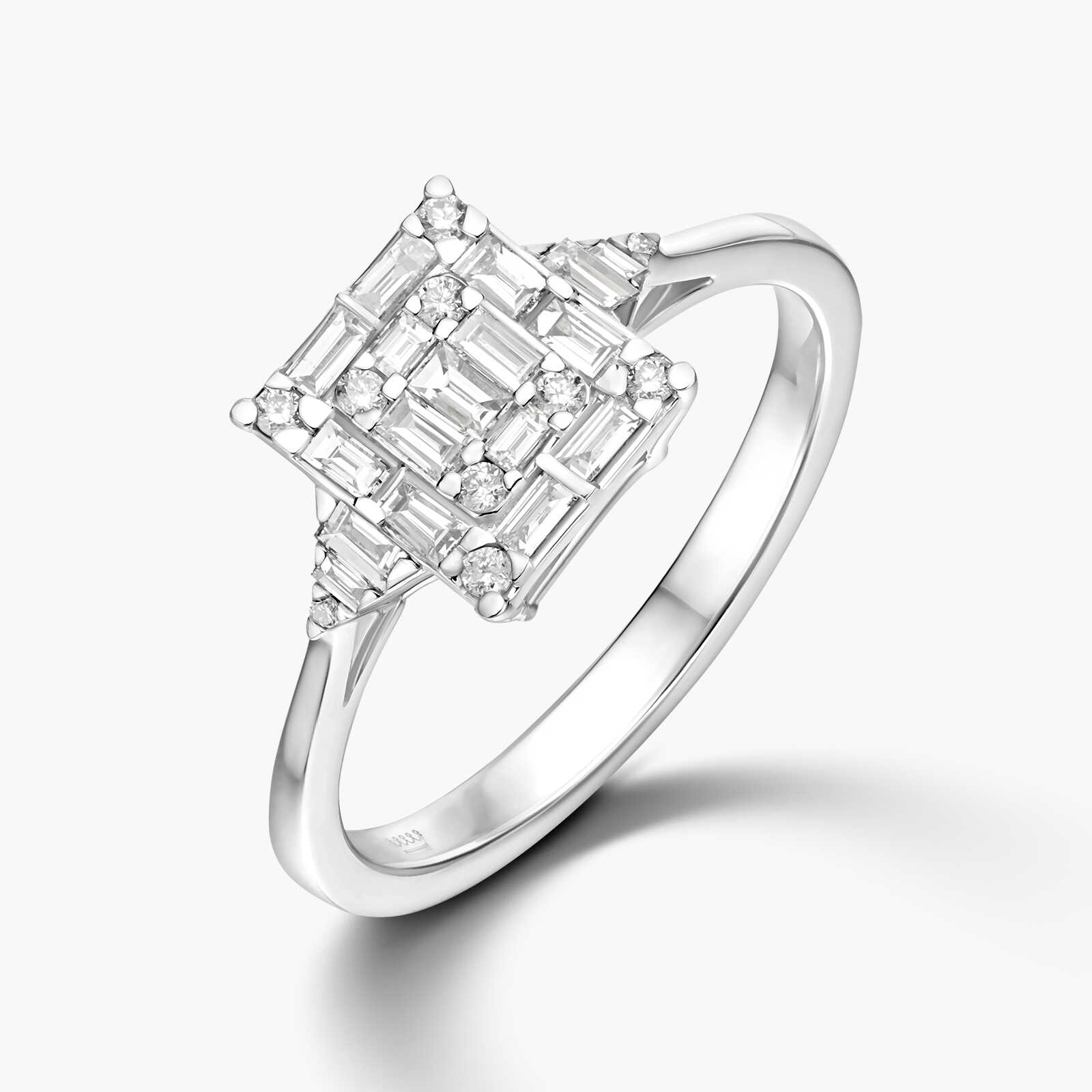 טבעת זהב משובצת יהלומים בחיתוך באגט יוקרתי