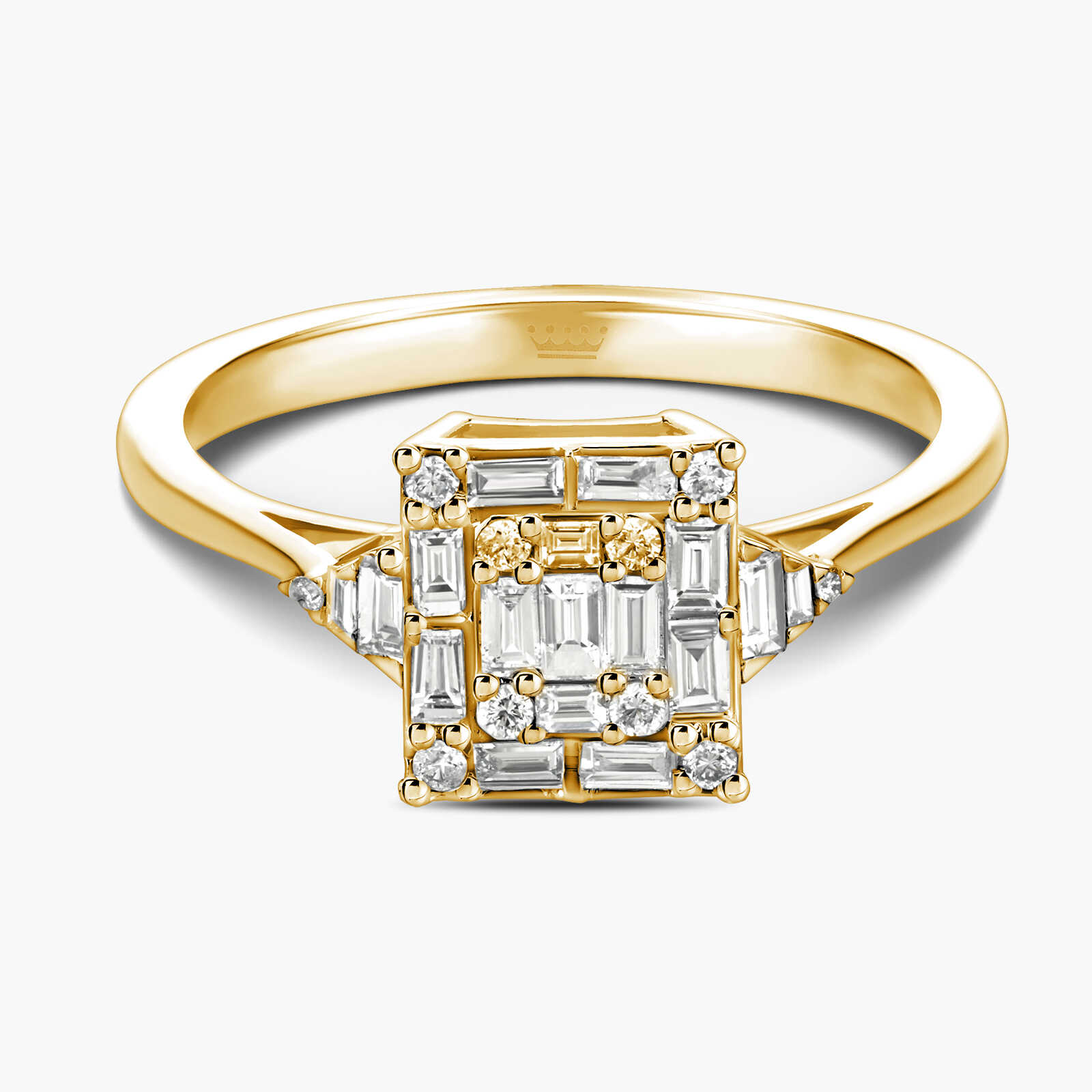 טבעת זהב משובצת יהלומים בחיתוך באגט יוקרתי