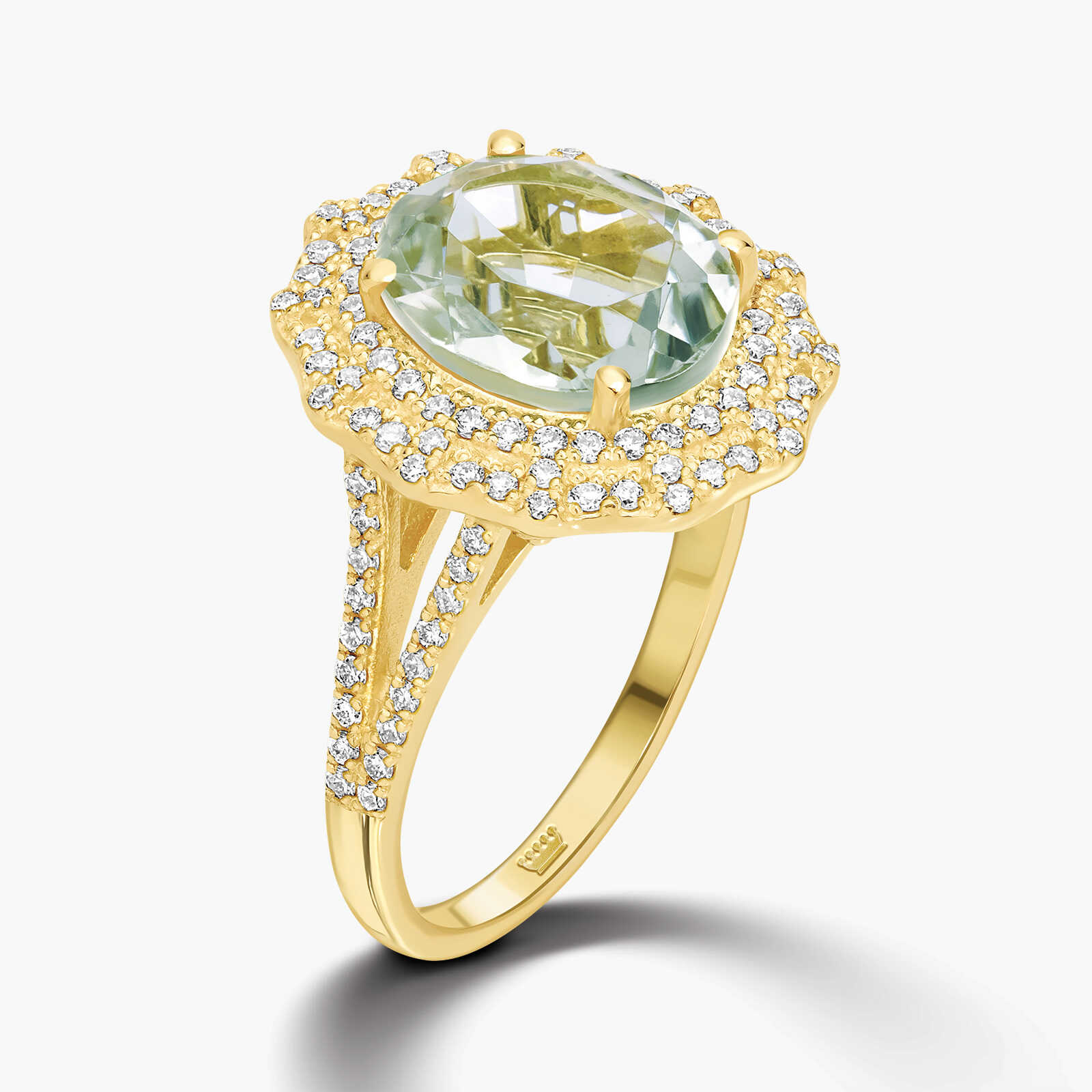 טבעת טימור משובצת גרין אמטיסט ויהלומים