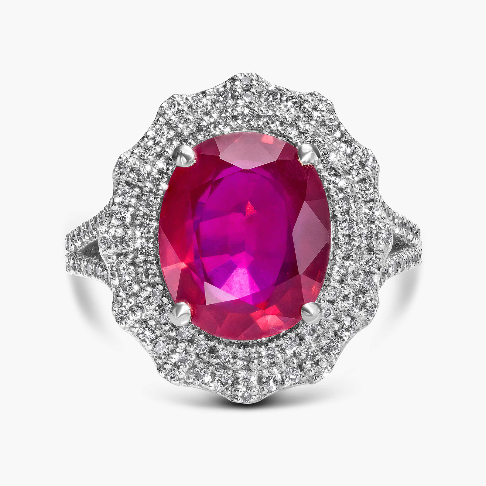 טבעת איסלה משובצת יהלומים ורובי גלס