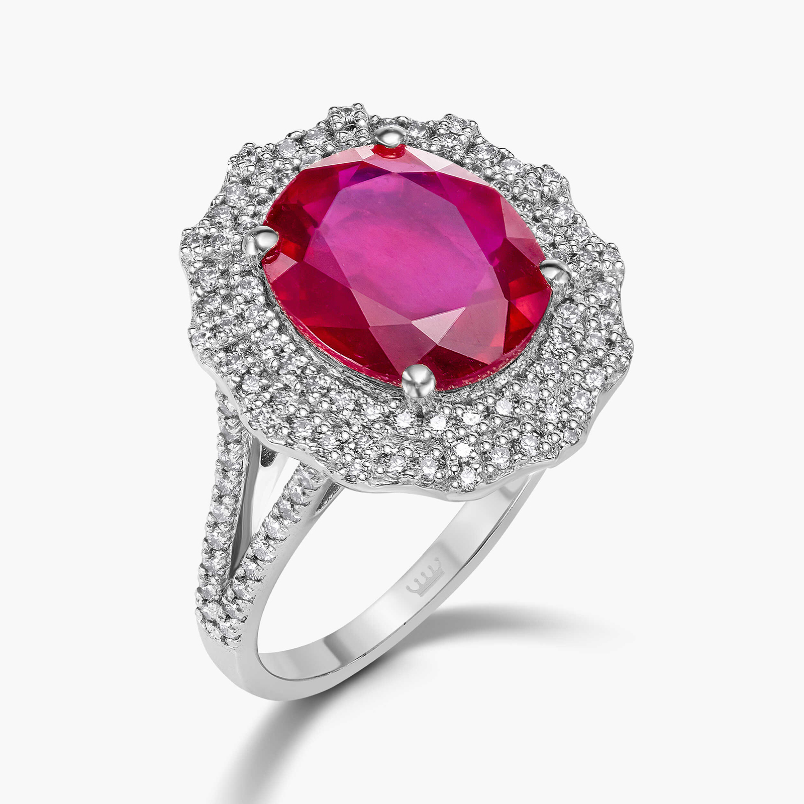 טבעת איסלה משובצת יהלומים ורובי גלס