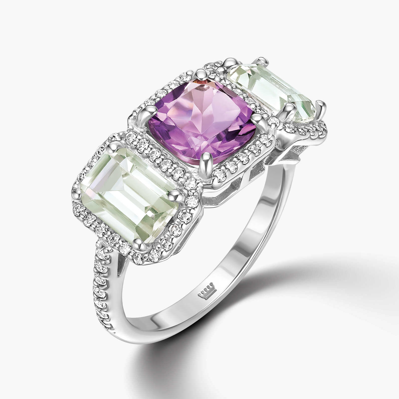 טבעת לאונור זהב 14K משובצת אמטיסט וגרין אמטיסט