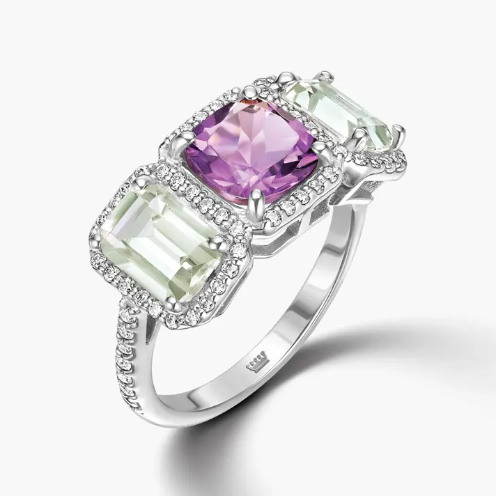 טבעת לאונור זהב 14K משובצת אמטיסט וגרין אמטיסט