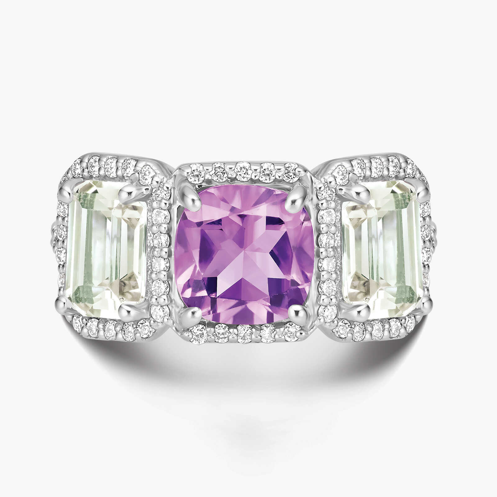 טבעת לאונור זהב 14K משובצת אמטיסט וגרין אמטיסט