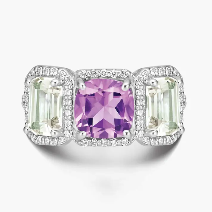 טבעת לאונור זהב 14K משובצת אמטיסט וגרין אמטיסט