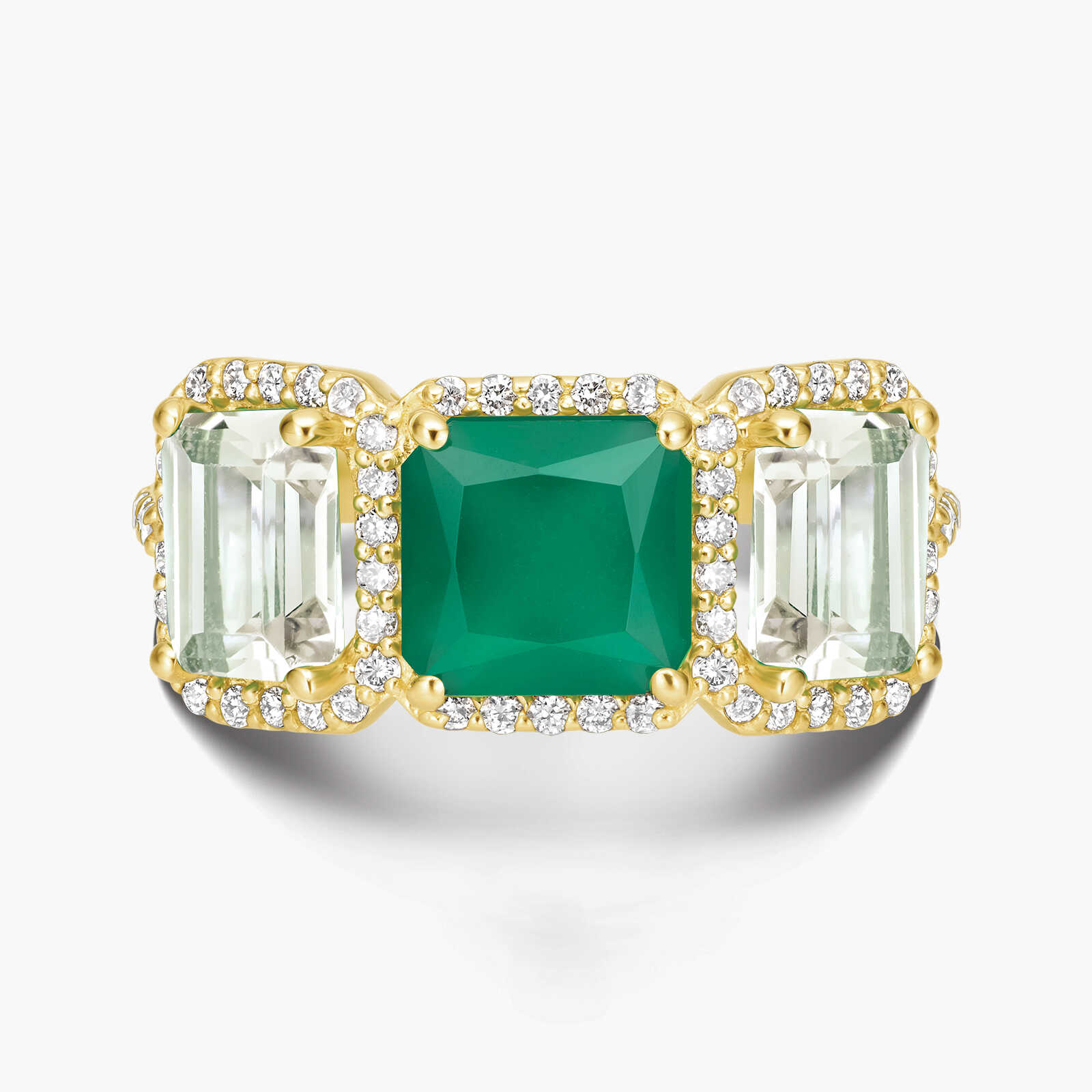 טבעת מדלן זהב 14K משובצת אגת, גרין אמטיסט ויהלומים