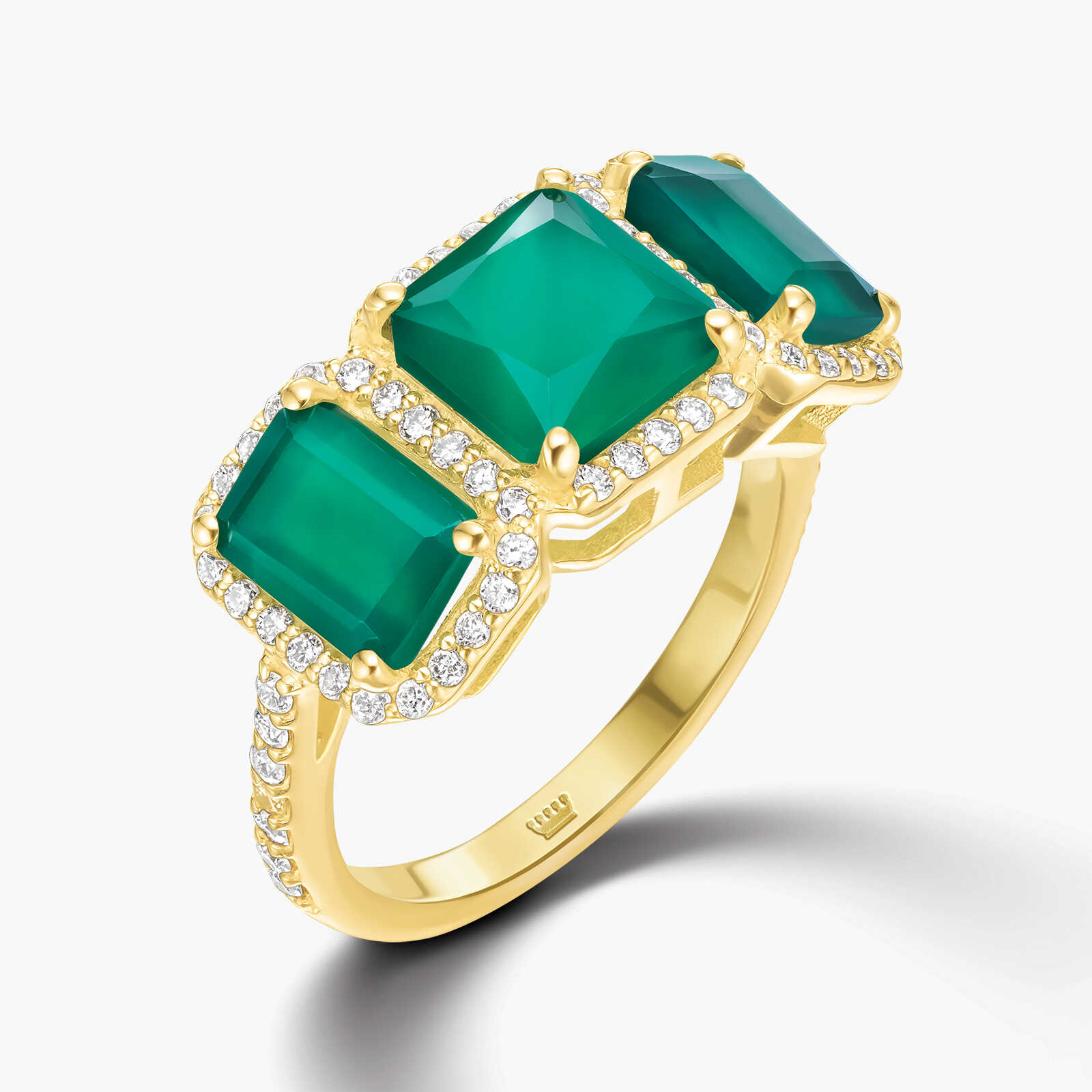 טבעת ביאטריס 14K זהב צהוב משובצת אגת ויהלומים