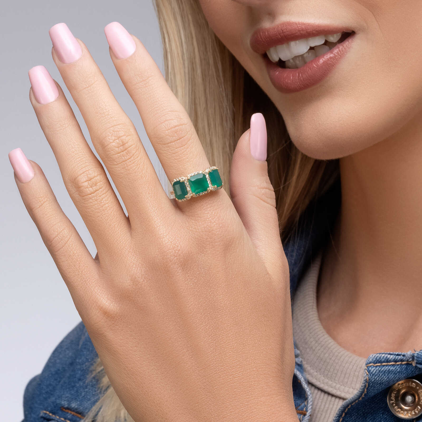 טבעת ביאטריס 14K זהב צהוב משובצת אגת ויהלומים