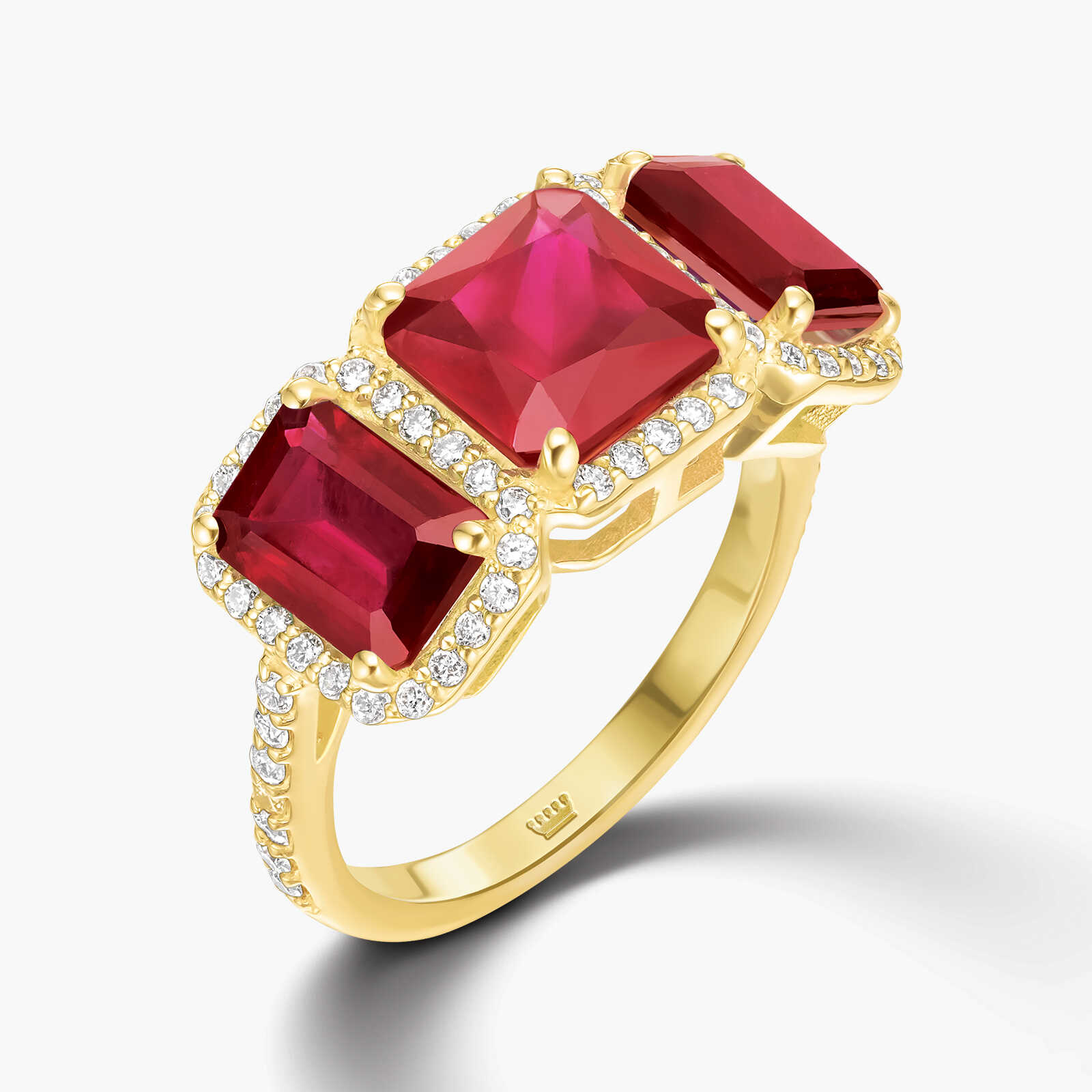 טבעת אליזבט 14K זהב צהוב משובצת רובי גלס ויהלומים