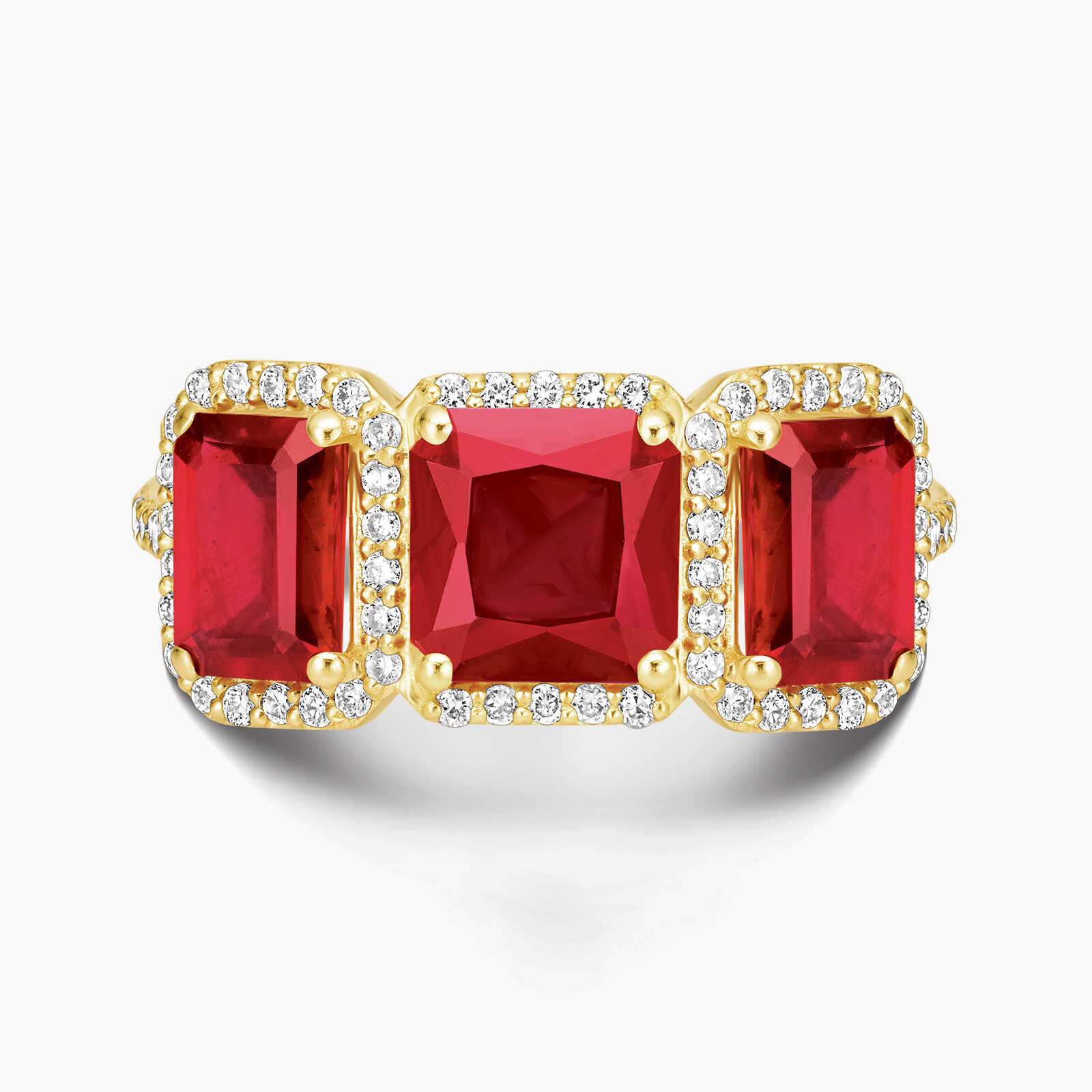 טבעת אליזבט 14K זהב צהוב משובצת רובי גלס ויהלומים