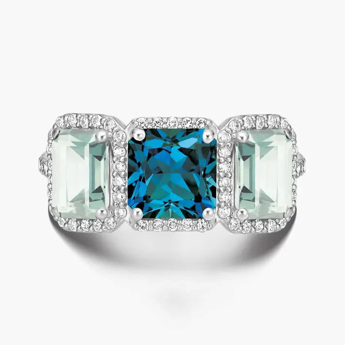 טבעת סופיה משובצת בלו לונדון, גרין אמטיסט ויהלומים