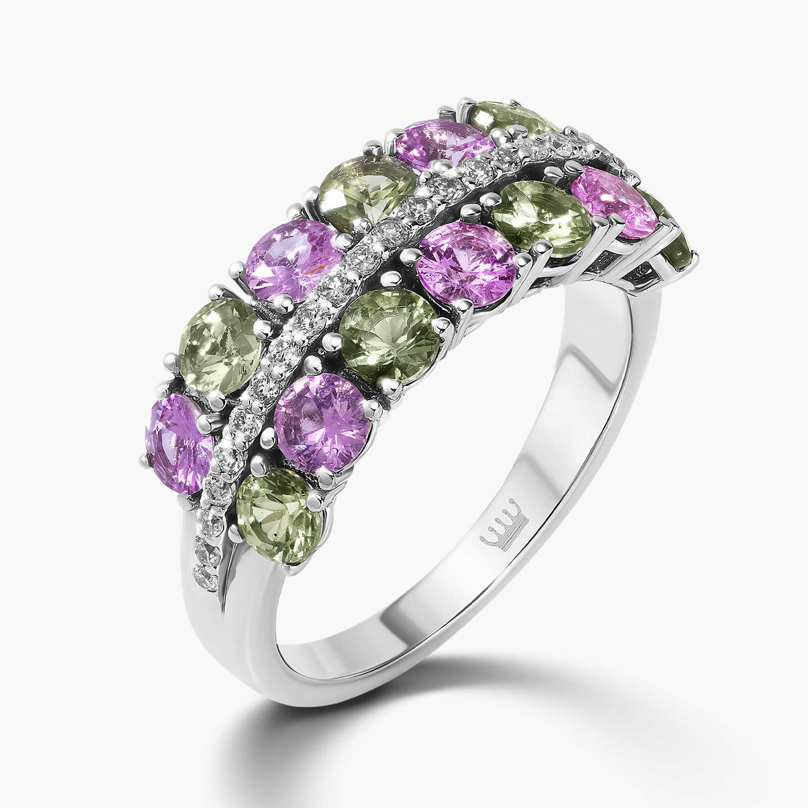 טבעת טווס- משובצת יהלומים וספירים