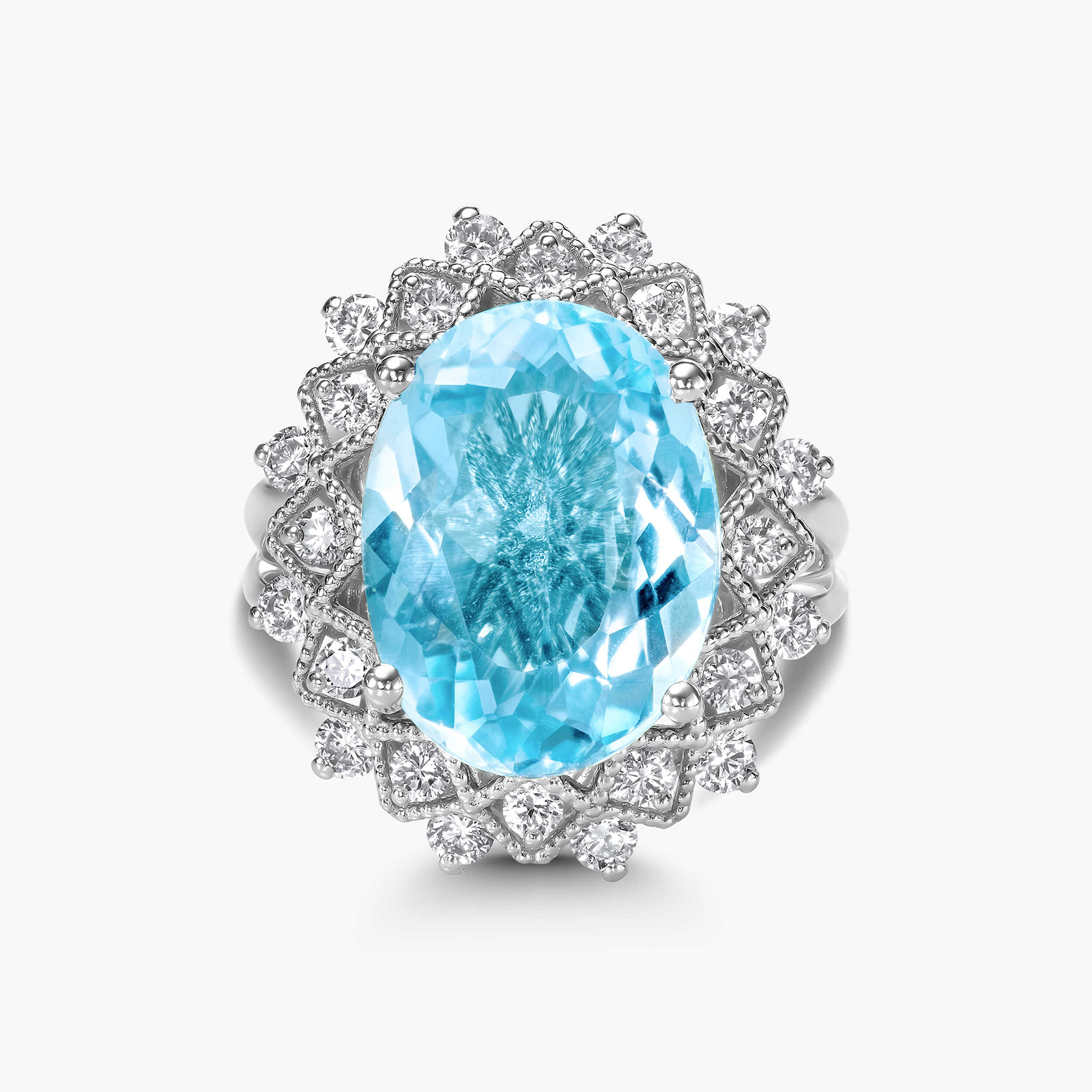 טבעת קייט משובצת יהלומים ובלו טופז