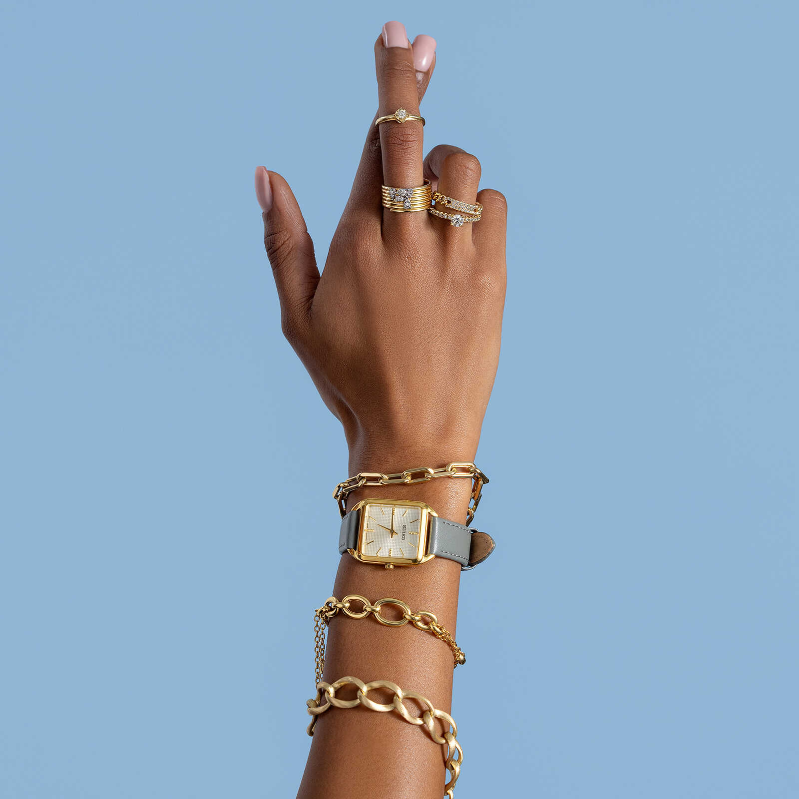 טבעת זהב חוליות עם משטח יהלומים