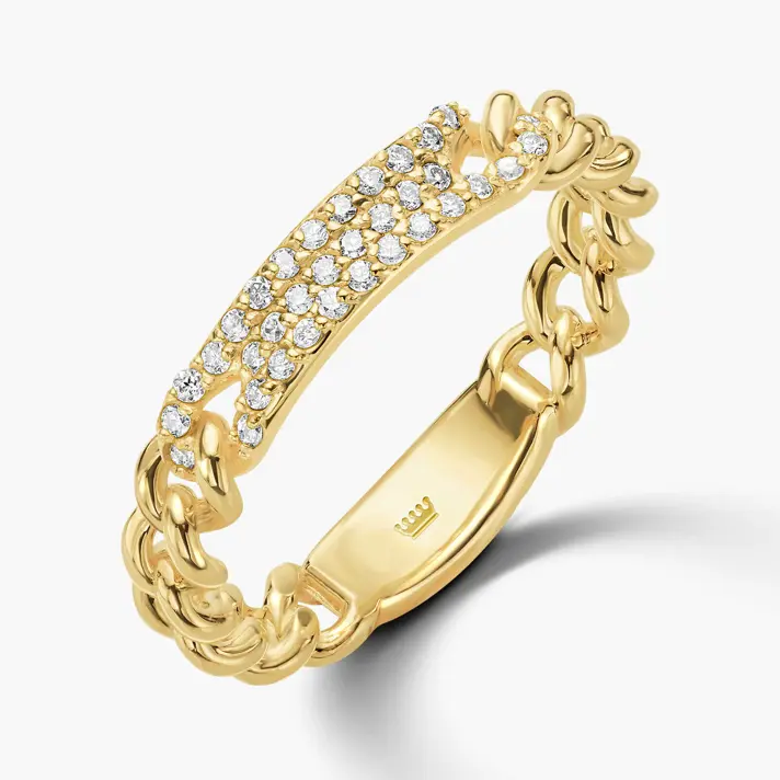 טבעת זהב חוליות עם משטח יהלומים