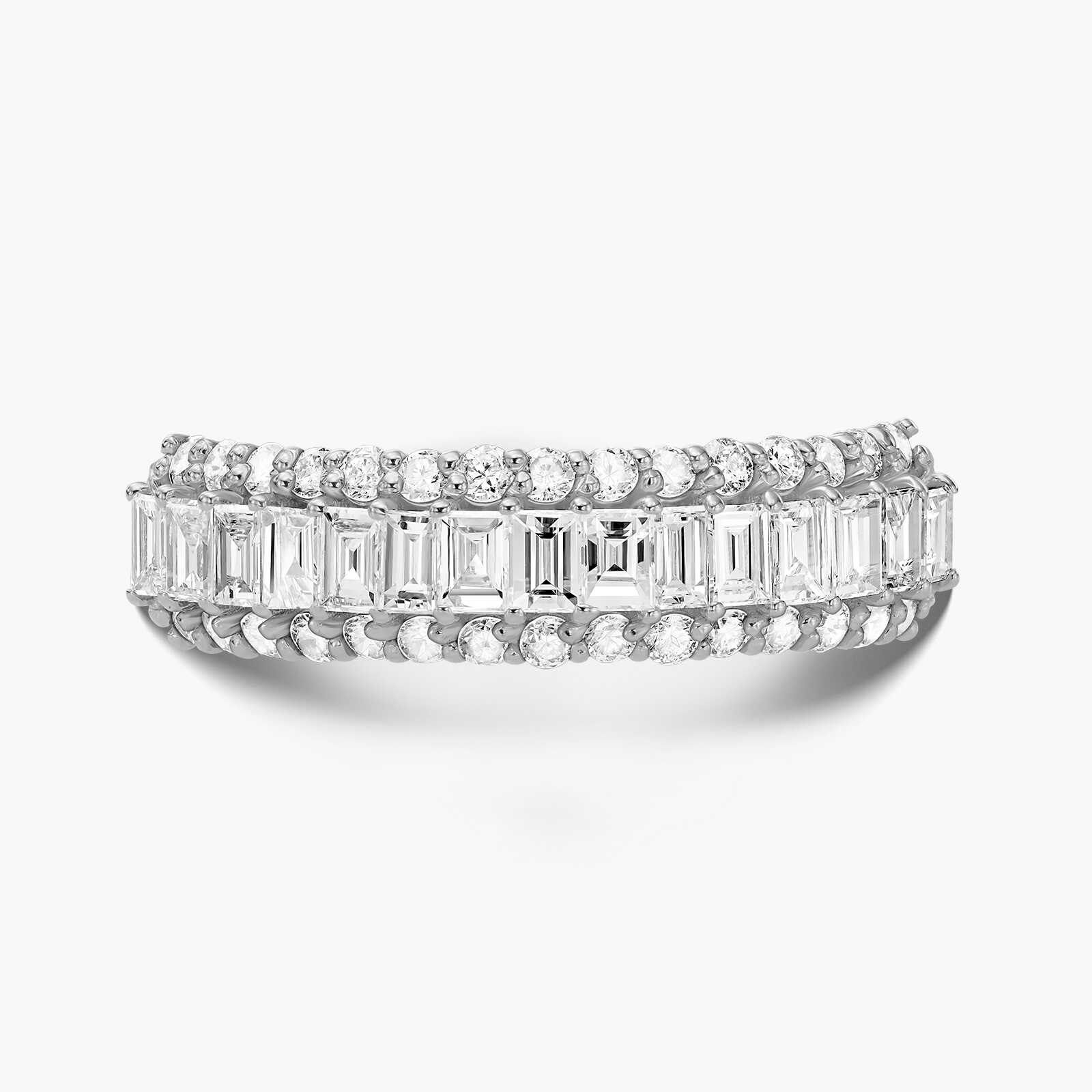 טבעת חצי נישואין בשיבוץ יהלומים בחיתוך באגט ועגול