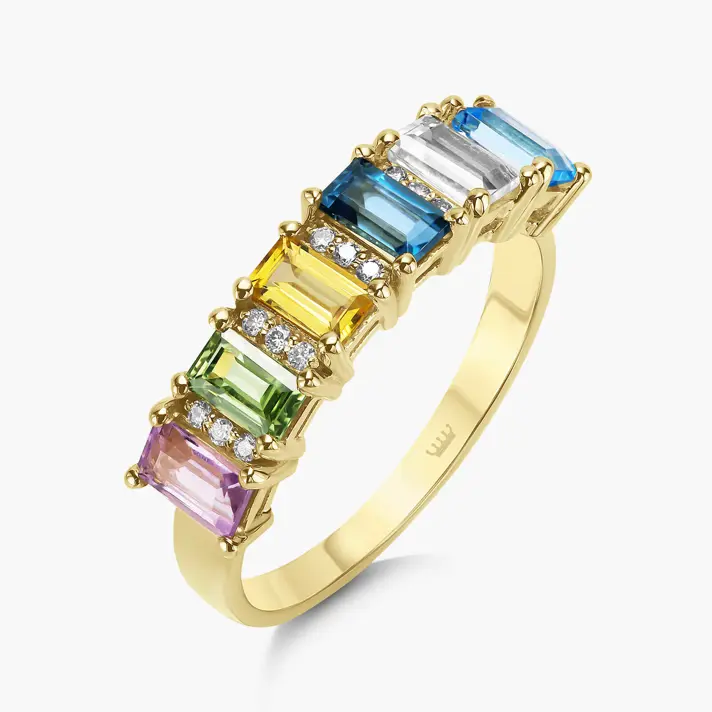 טבעת RAINBOW משובצת יהלומים וספירים