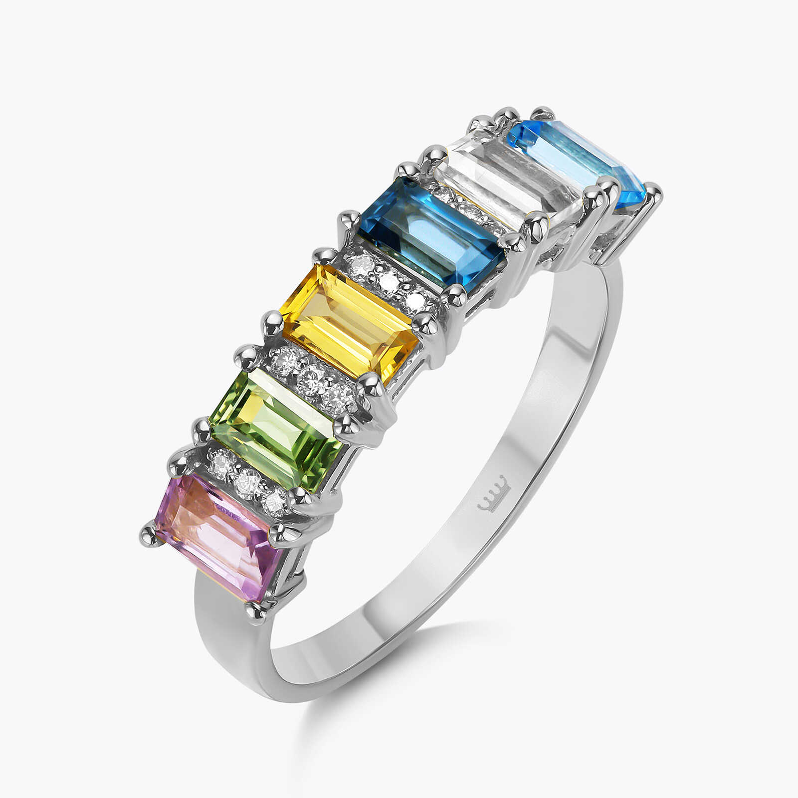 טבעת RAINBOW משובצת יהלומים וספירים