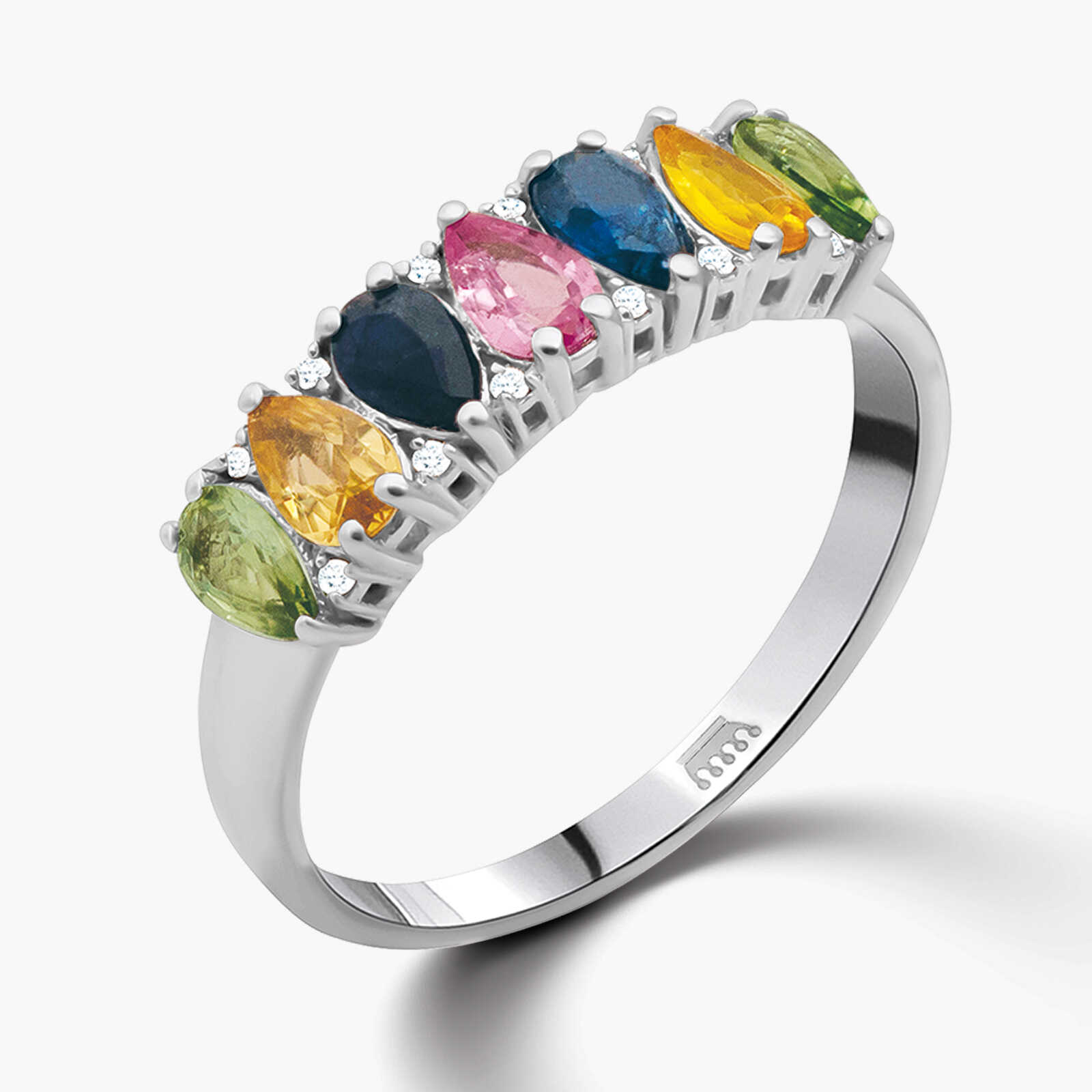 טבעת RAINBOW משובצת יהלומים וספירים