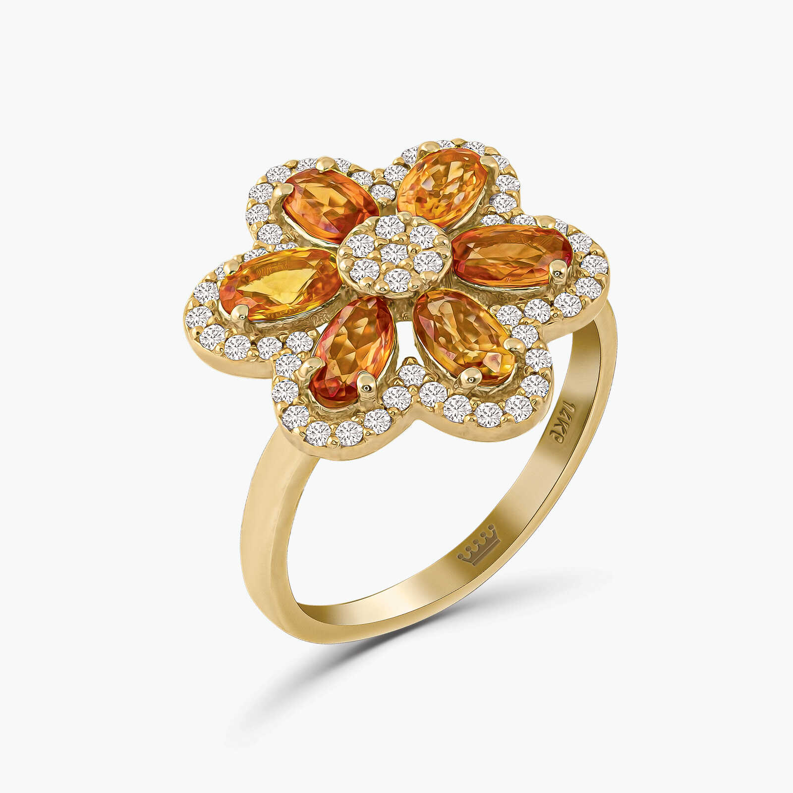 טבעת פרח משובצת יהלומים וספירים