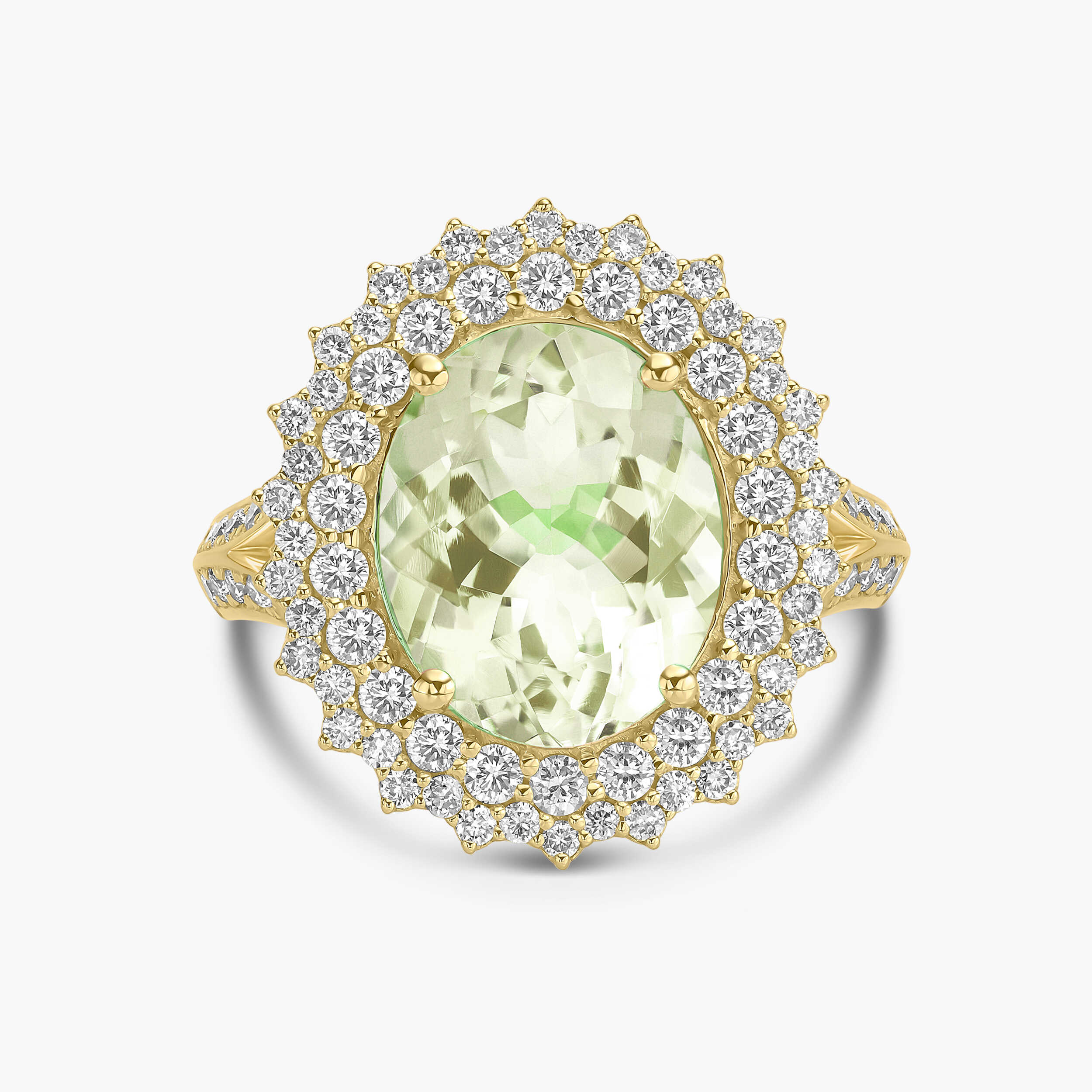 טבעת מרשימה המשובצת גרין אמטיסט ויהלומים