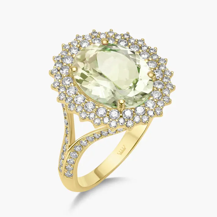 טבעת מרשימה המשובצת גרין אמטיסט ויהלומים