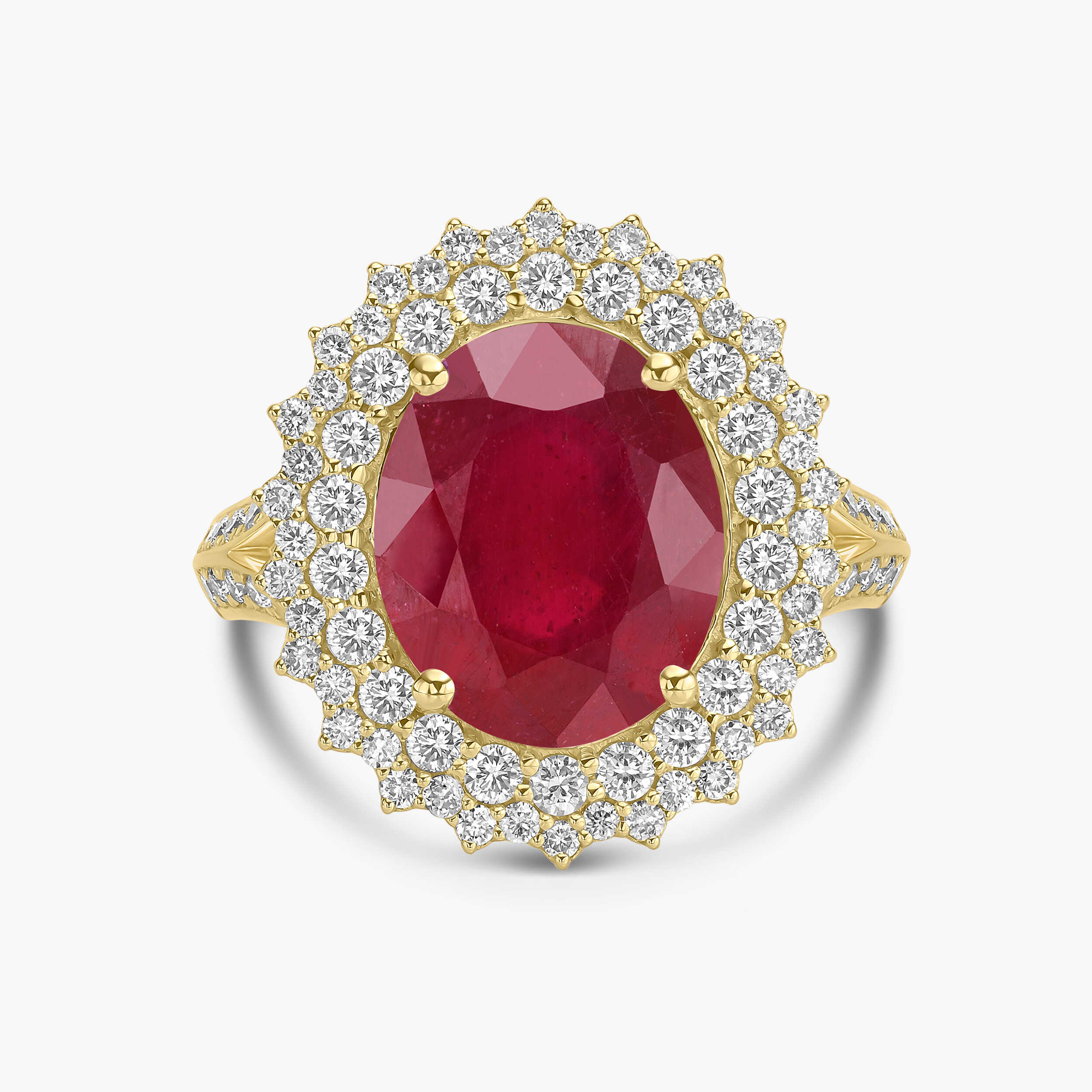 טבעת מרשימה המשובצת רובי גלס ויהלומים