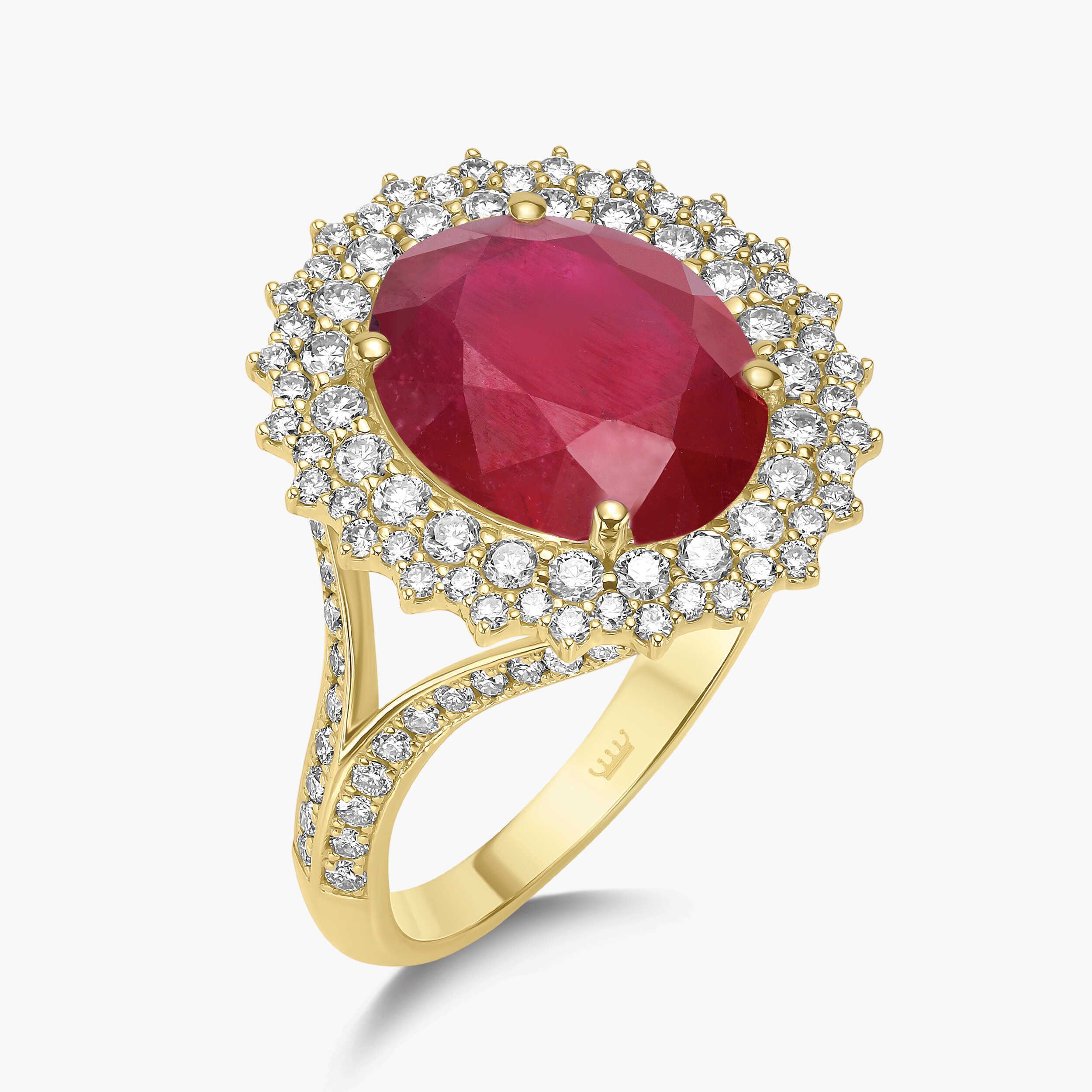 טבעת מרשימה המשובצת רובי גלס ויהלומים