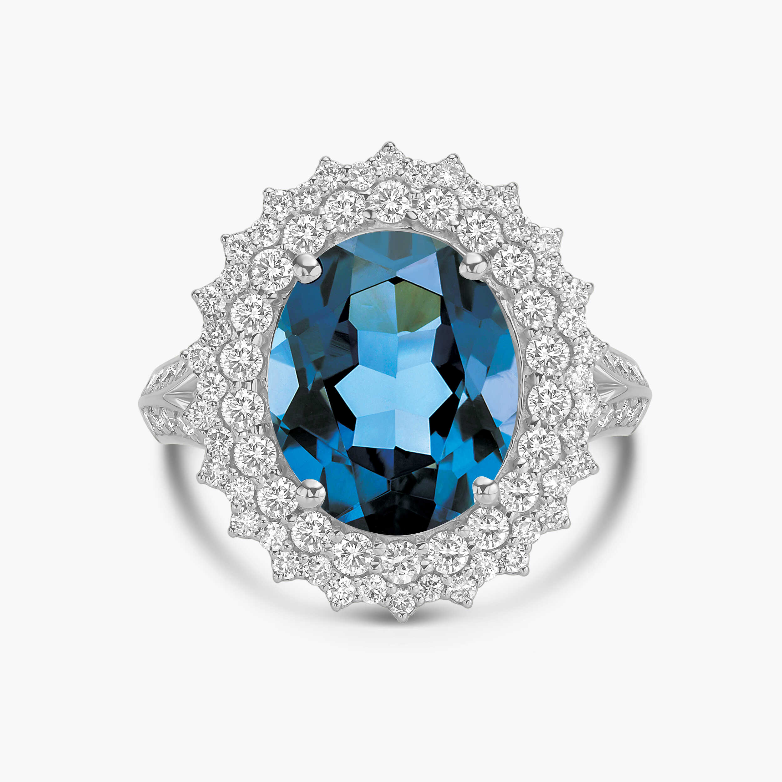 טבעת מרשימה המשובצת בלו לונדון ויהלומים