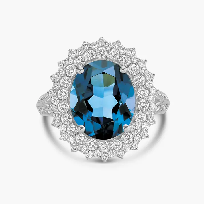 טבעת מרשימה המשובצת בלו לונדון ויהלומים