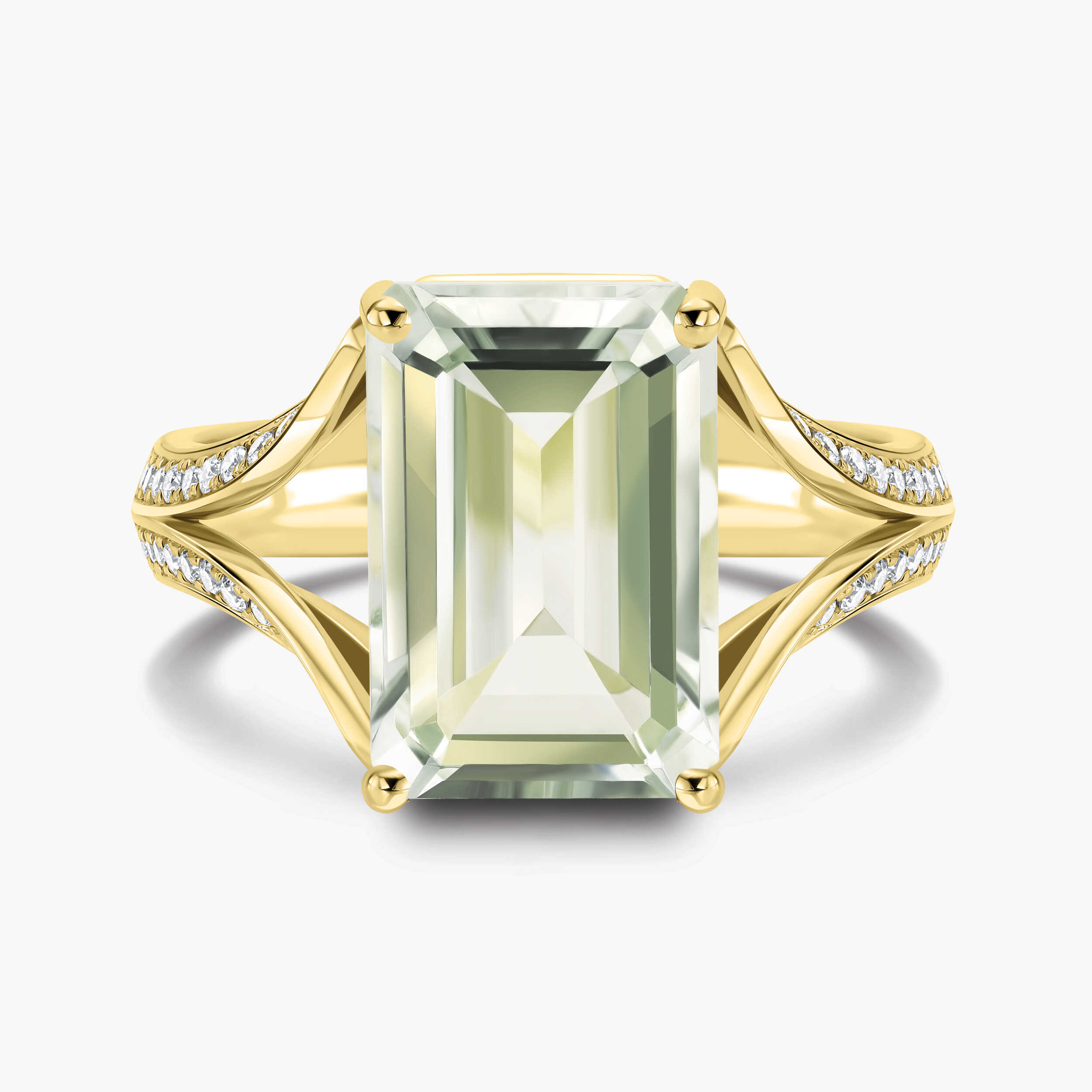 טבעת זהב משובצת גרין אמטיסט ויהלומים