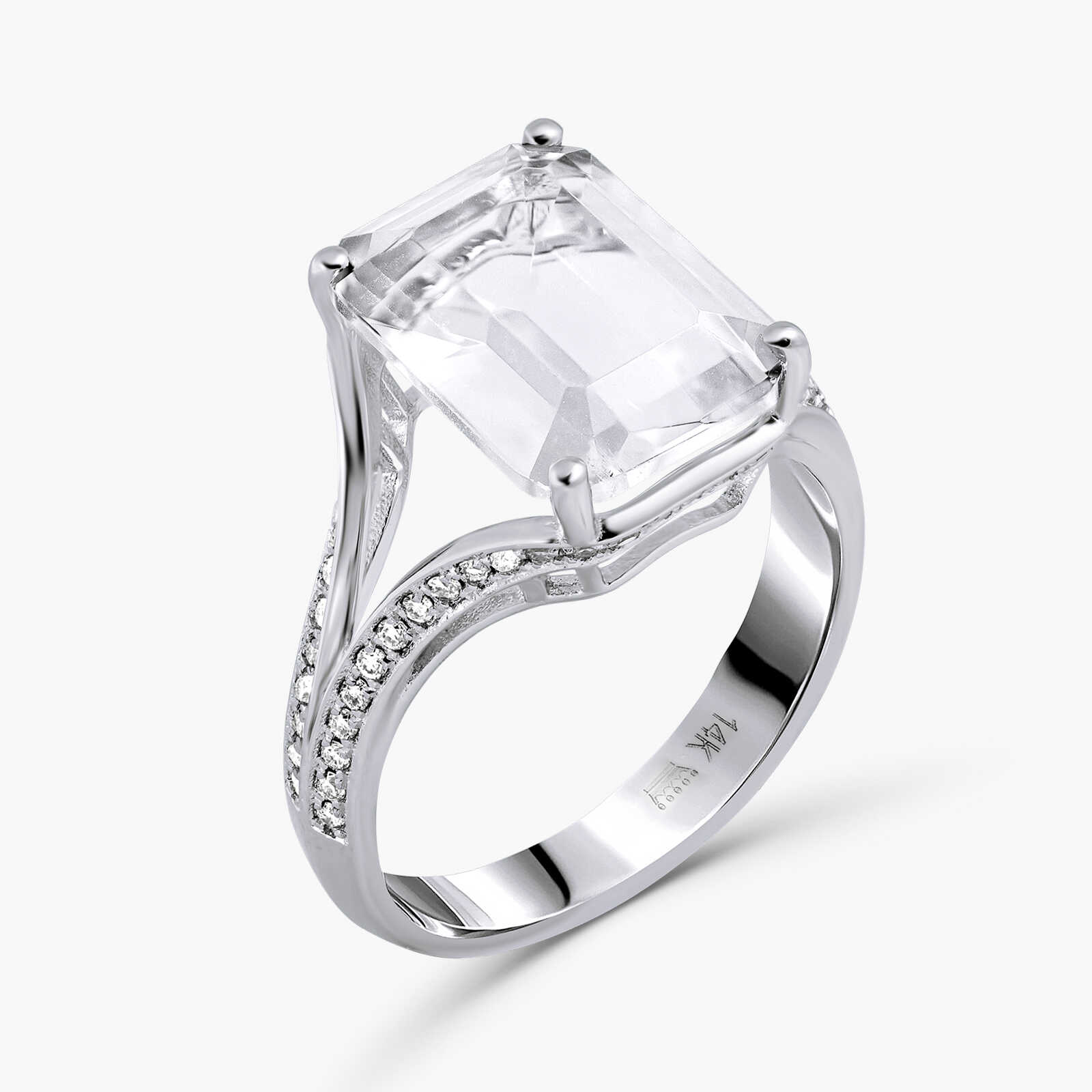 טבעת זהב משובצת ROCK CRYSTAL ויהלומים