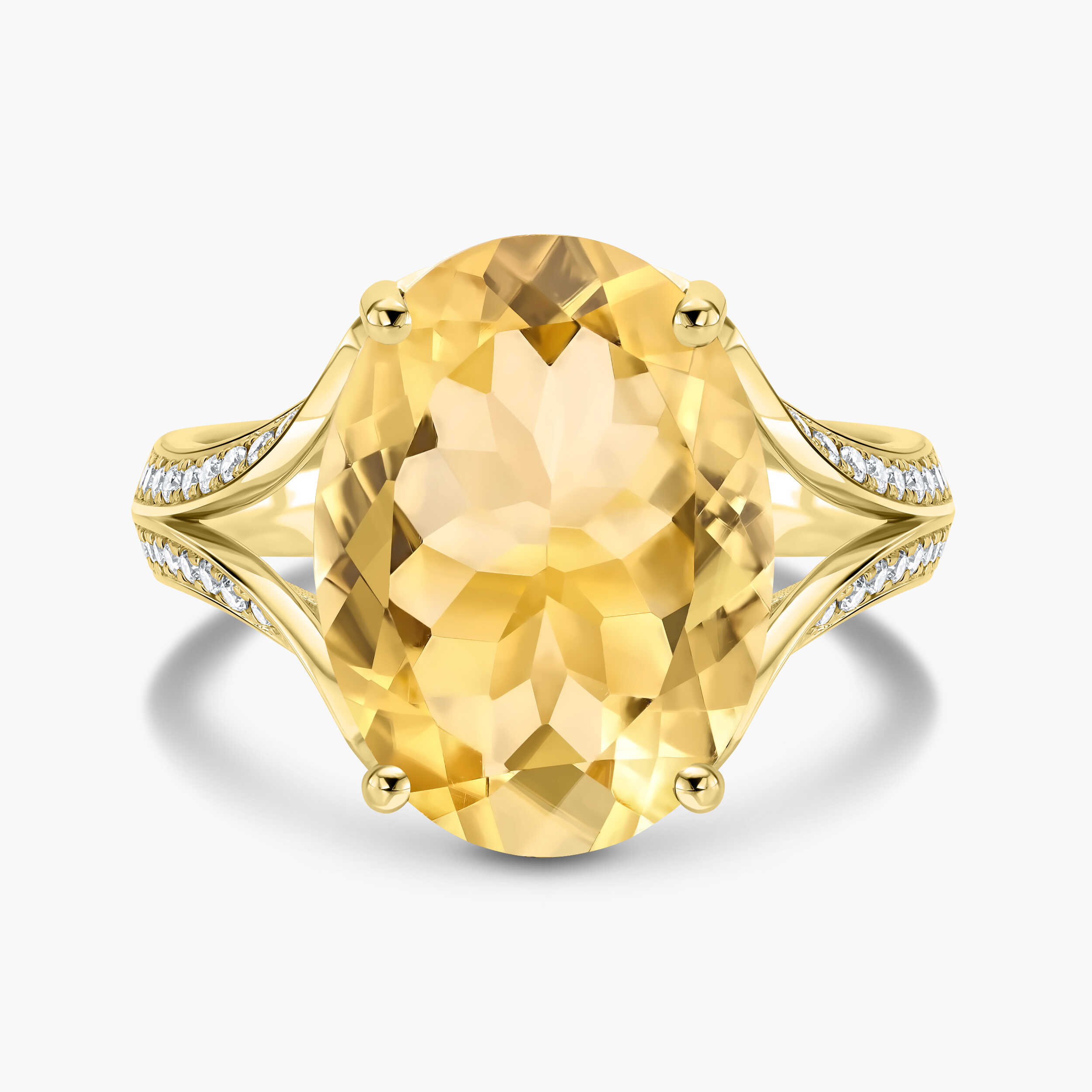 טבעת זהב משובצת סיטרין ויהלומים