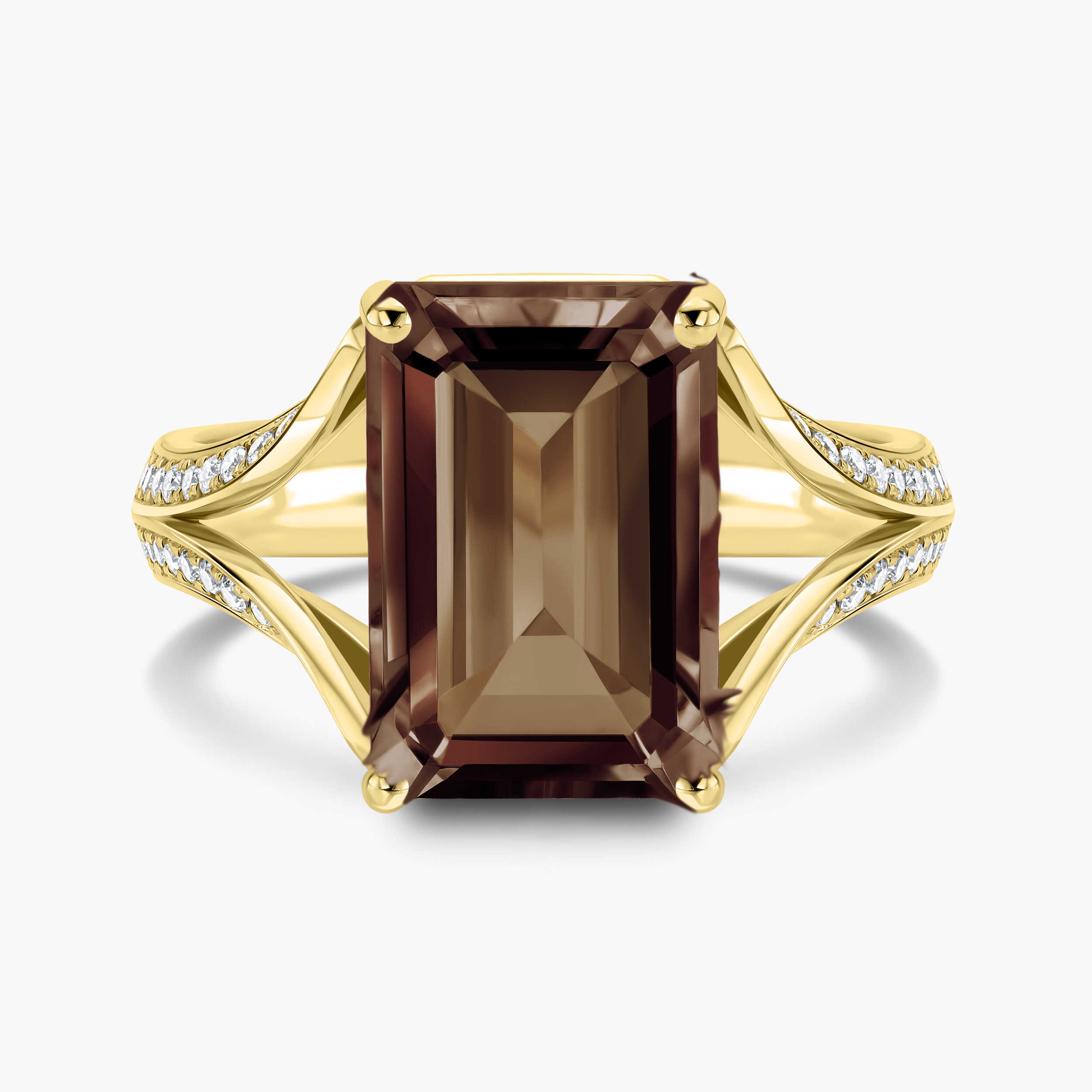 טבעת זהב משובצת סמוקי קוורץ ויהלומים