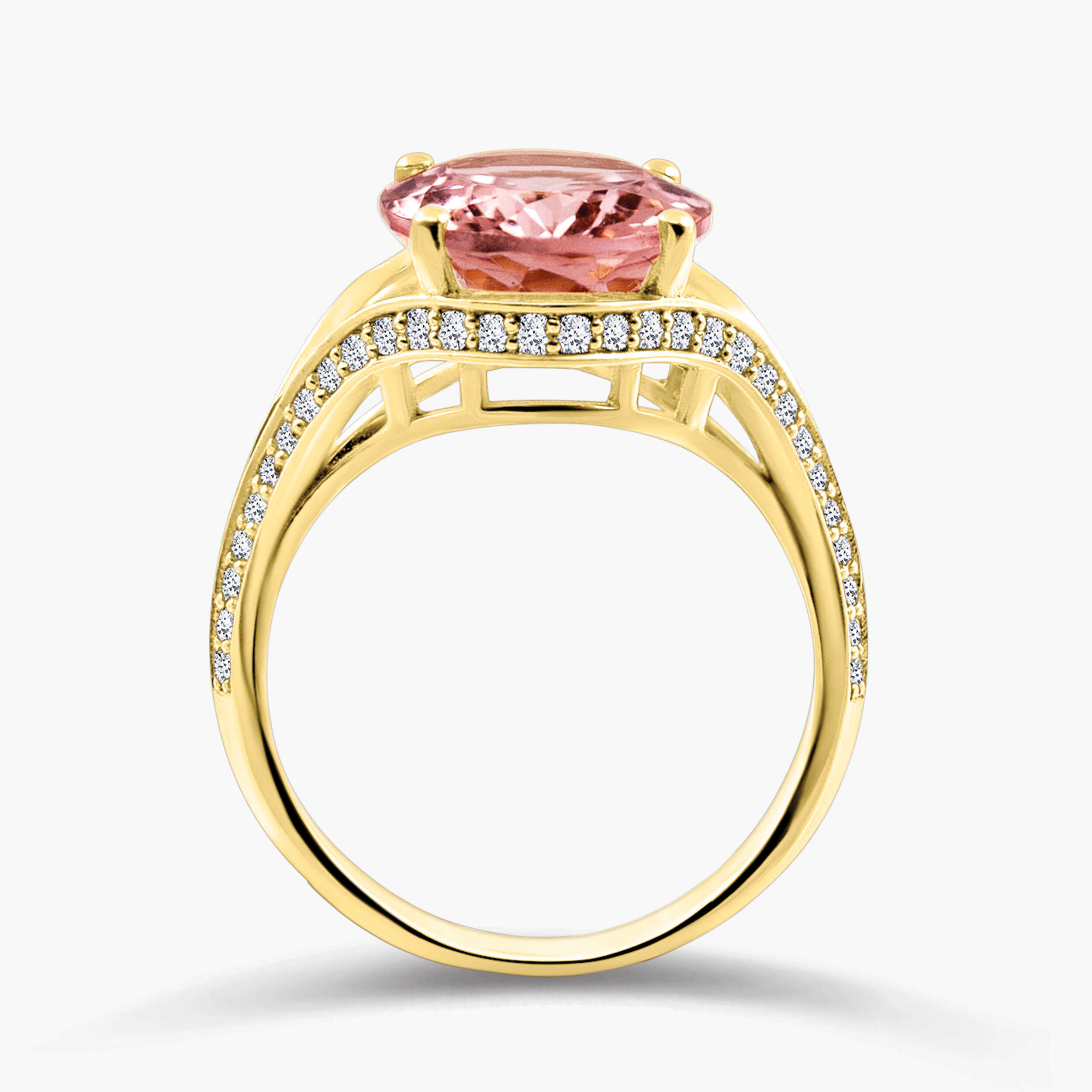 טבעת זהב משובצת מורגנייט ויהלומים