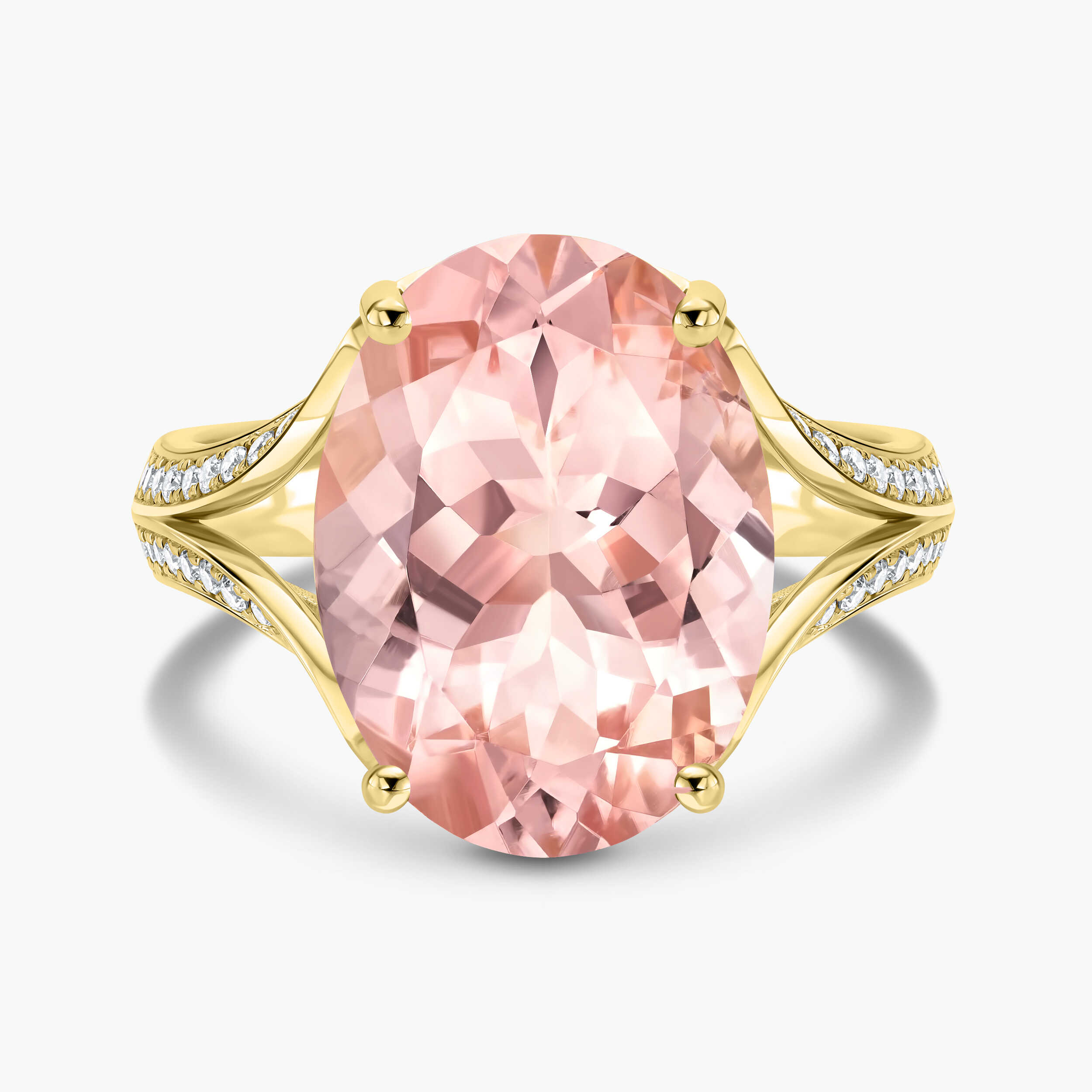 טבעת זהב משובצת מורגנייט ויהלומים