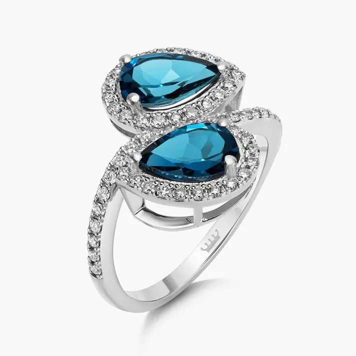 טבעת מרלן בשיבוץ בלו לונדון ויהלומים