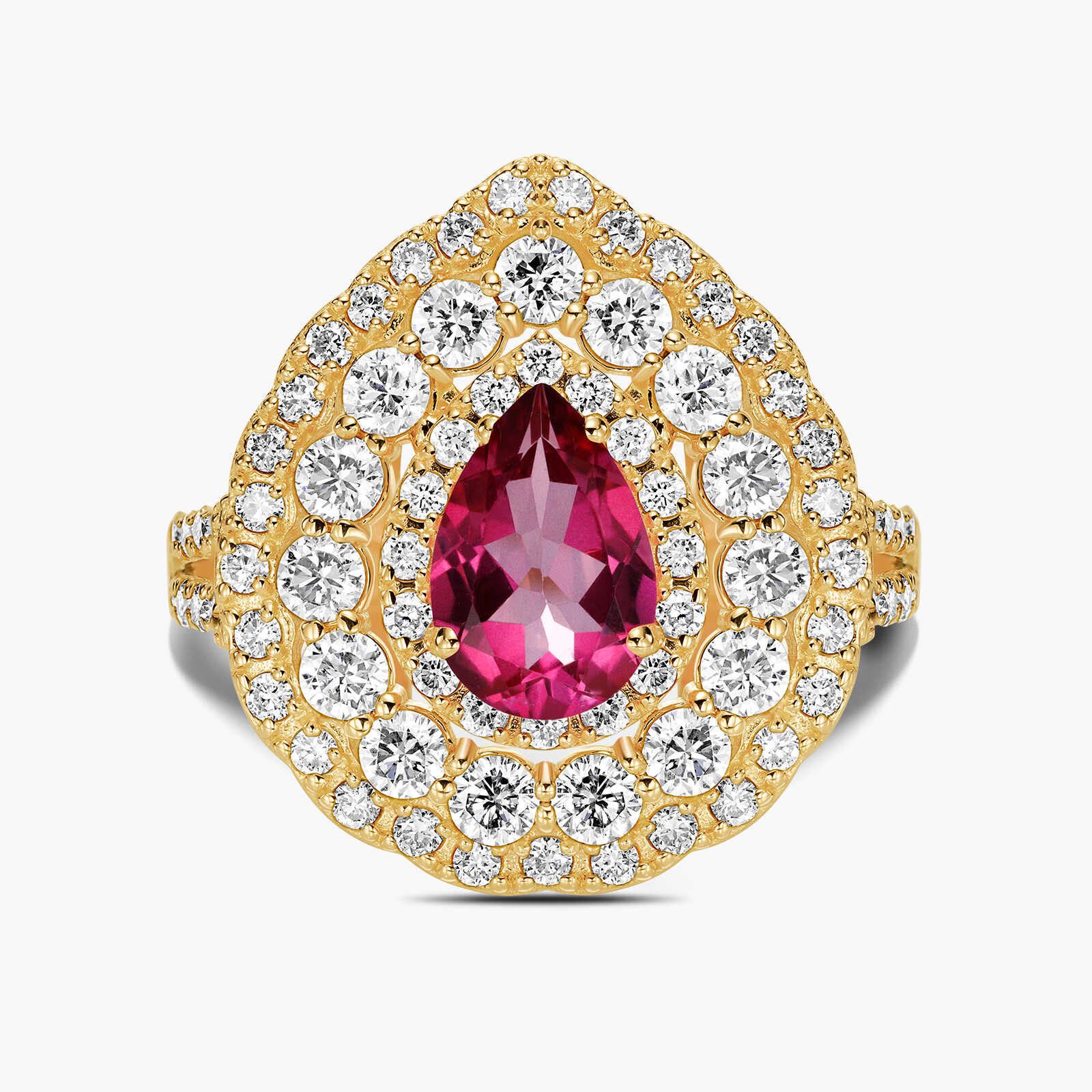 טבעת זהב עם ראש טיפה משובצת טופז ויהלומים