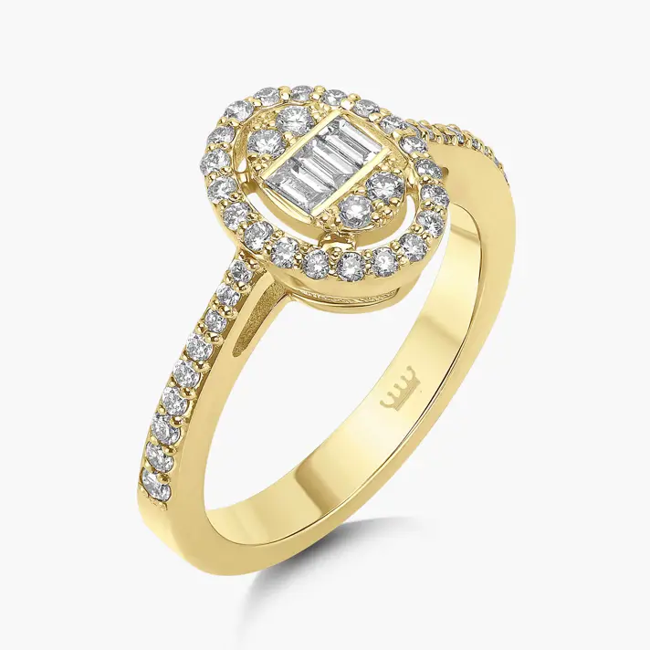 טבעת יעלה מזהב 14K משובצת יהלומים