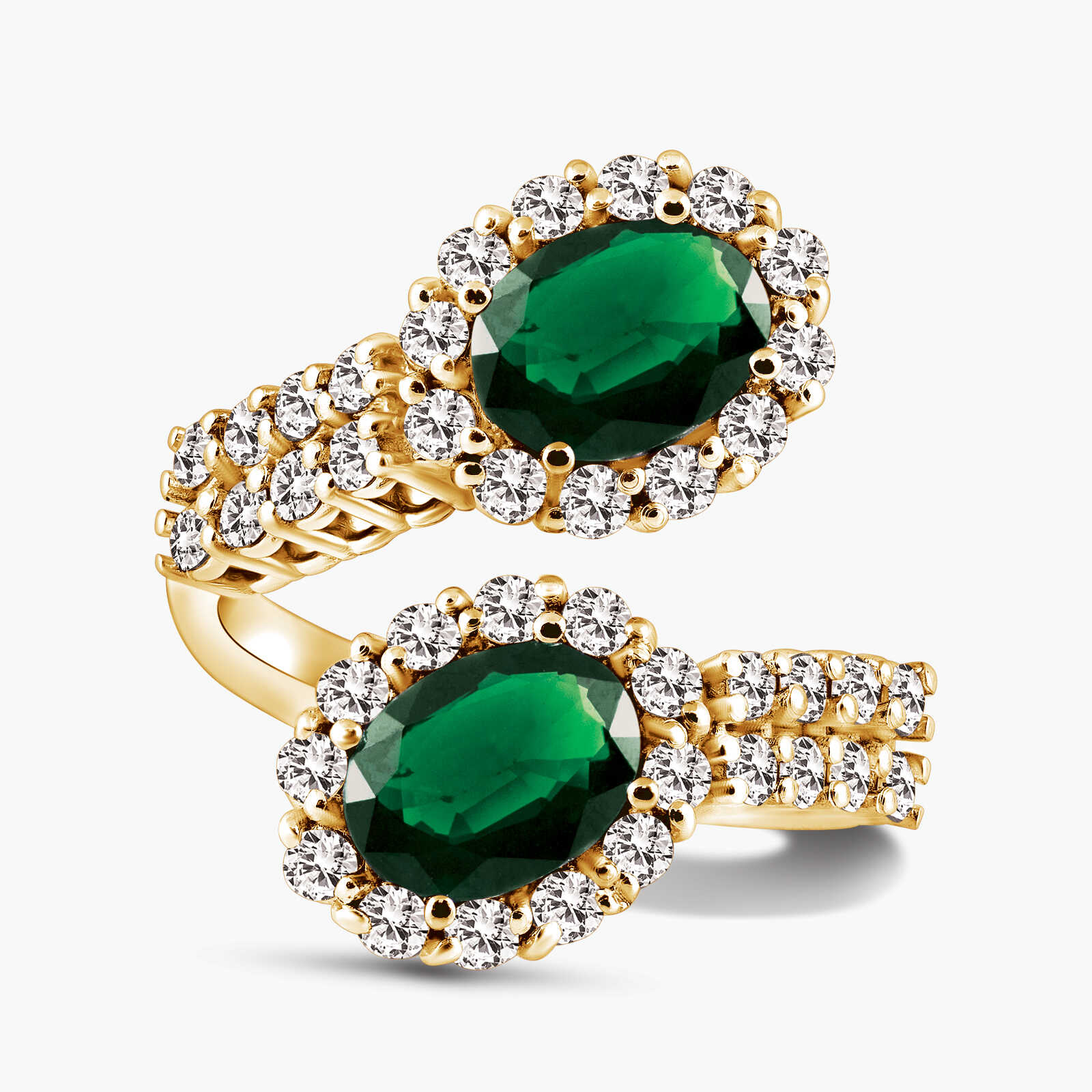 טבעת מתלפפת משובצת אמרלד ויהלומים