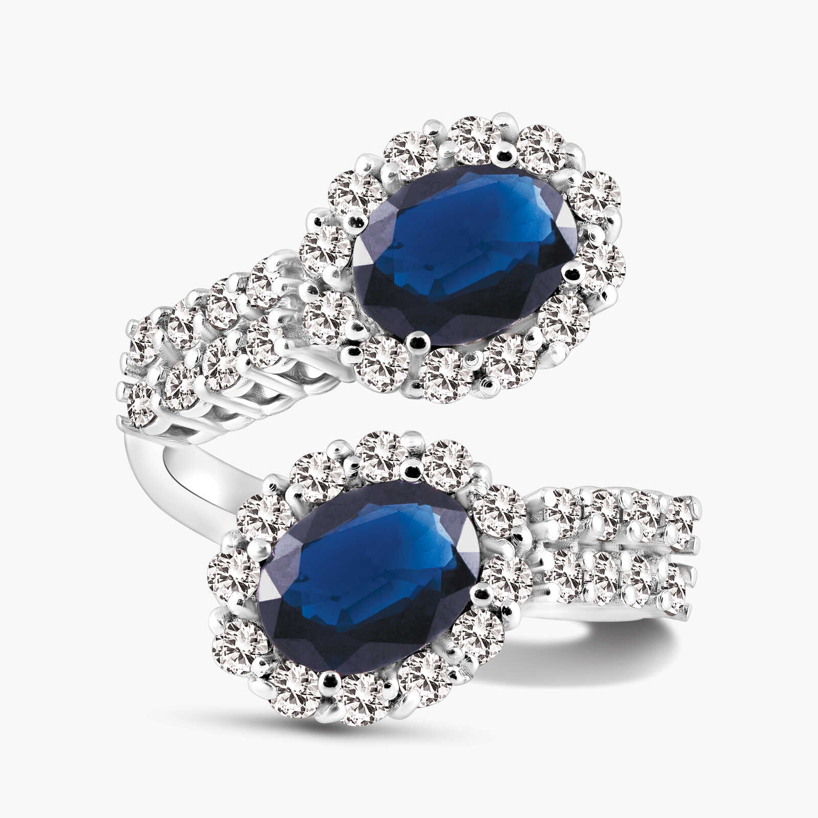 טבעת מתלפפת משובצת ספירים ויהלומים