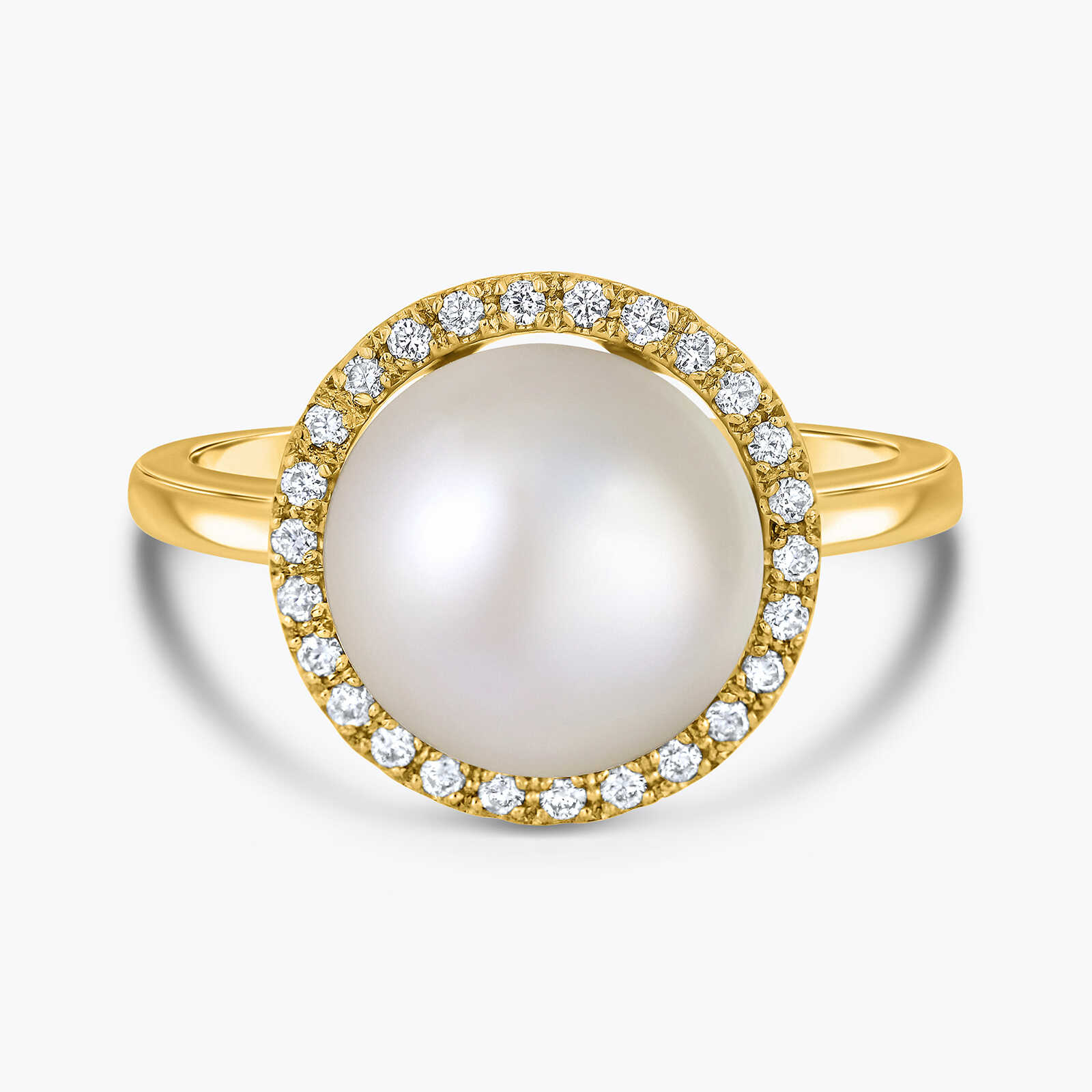 טבעת פנינה משובצת יהלומים