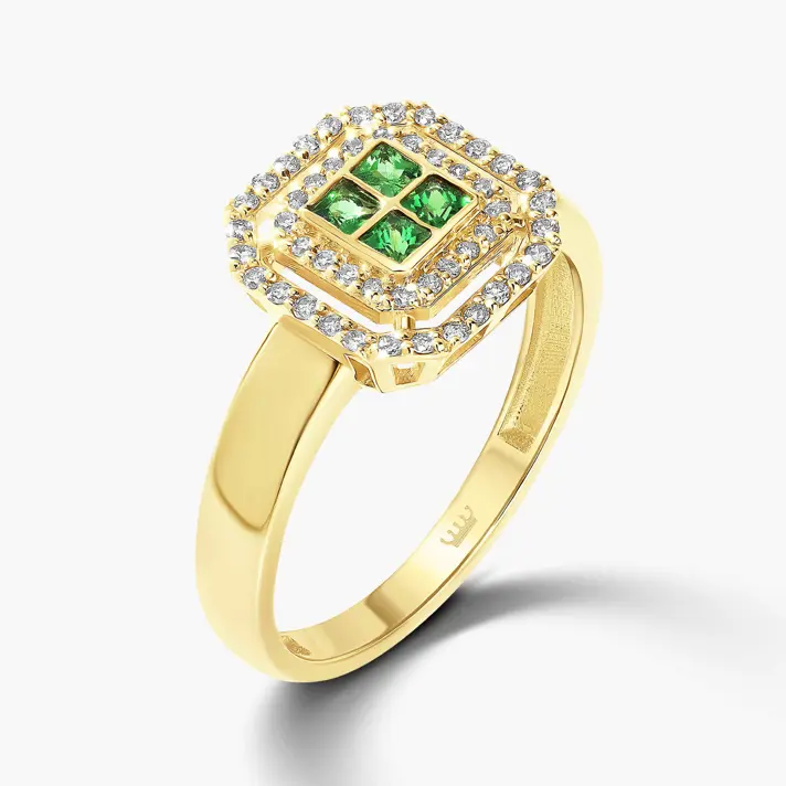 טבעת זהב מסדרת החושן בשיבוץ אבני גרנט ירוקות