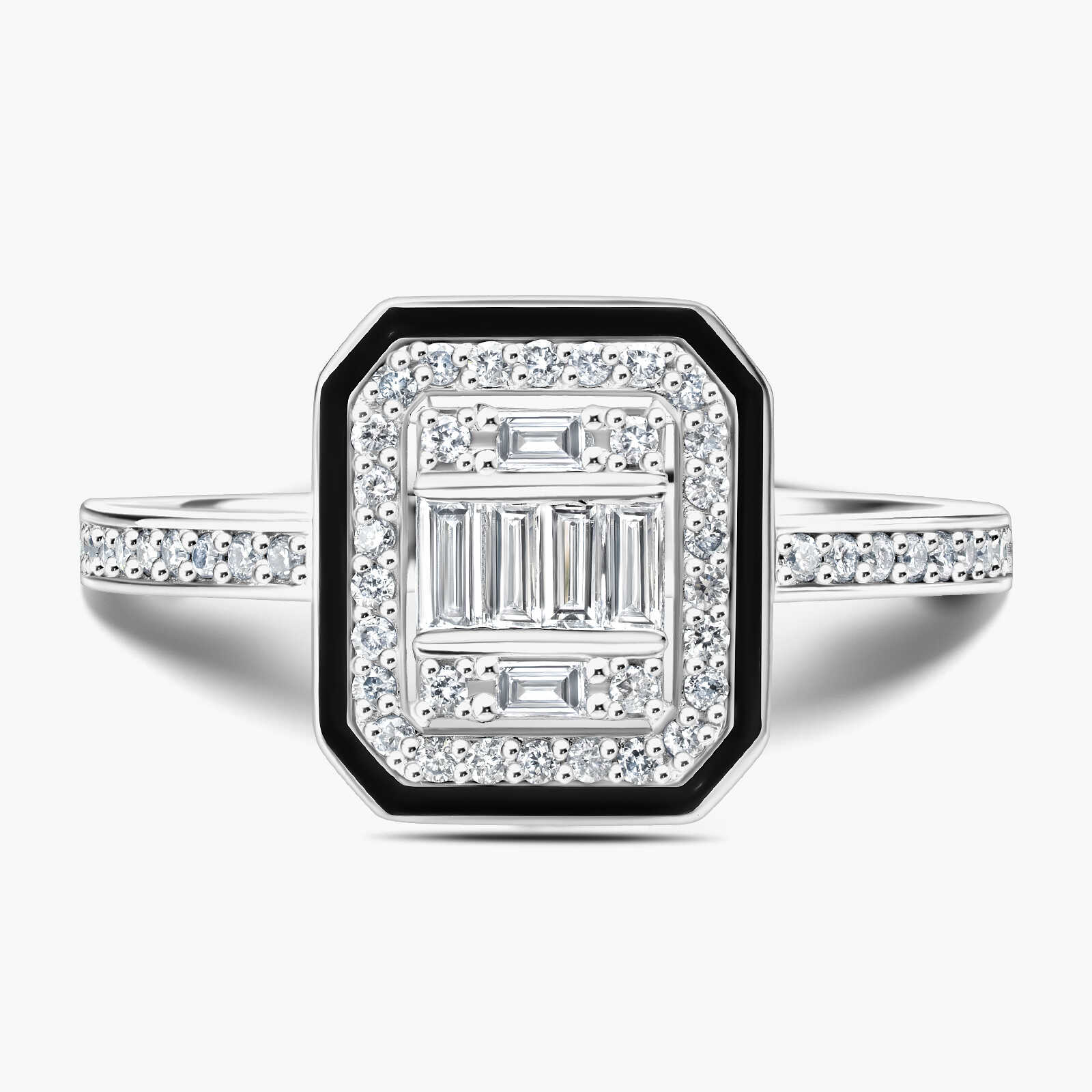 טבעת זהב משובצת יהלום בשילוב אמייל שחור